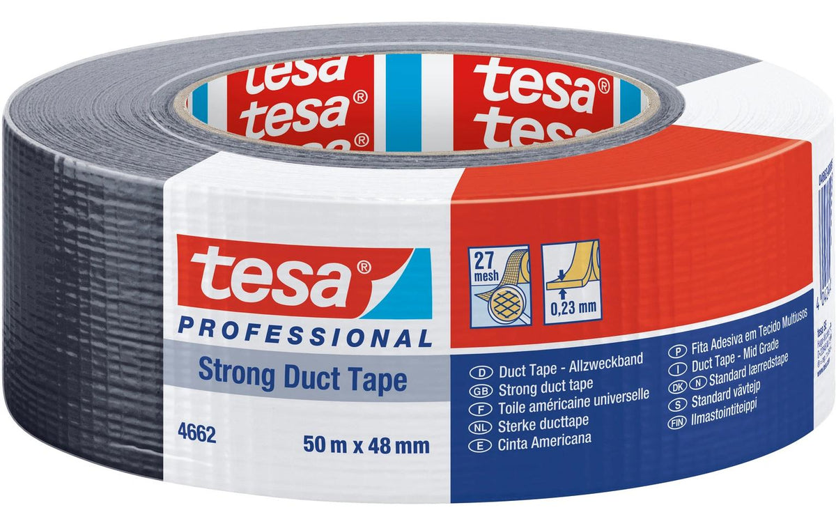 TESA Duct Tape Strong Gewebeband – 48 mm × 50 m, schwarz, PE-beschichtet, stark haftend, 1 Stück