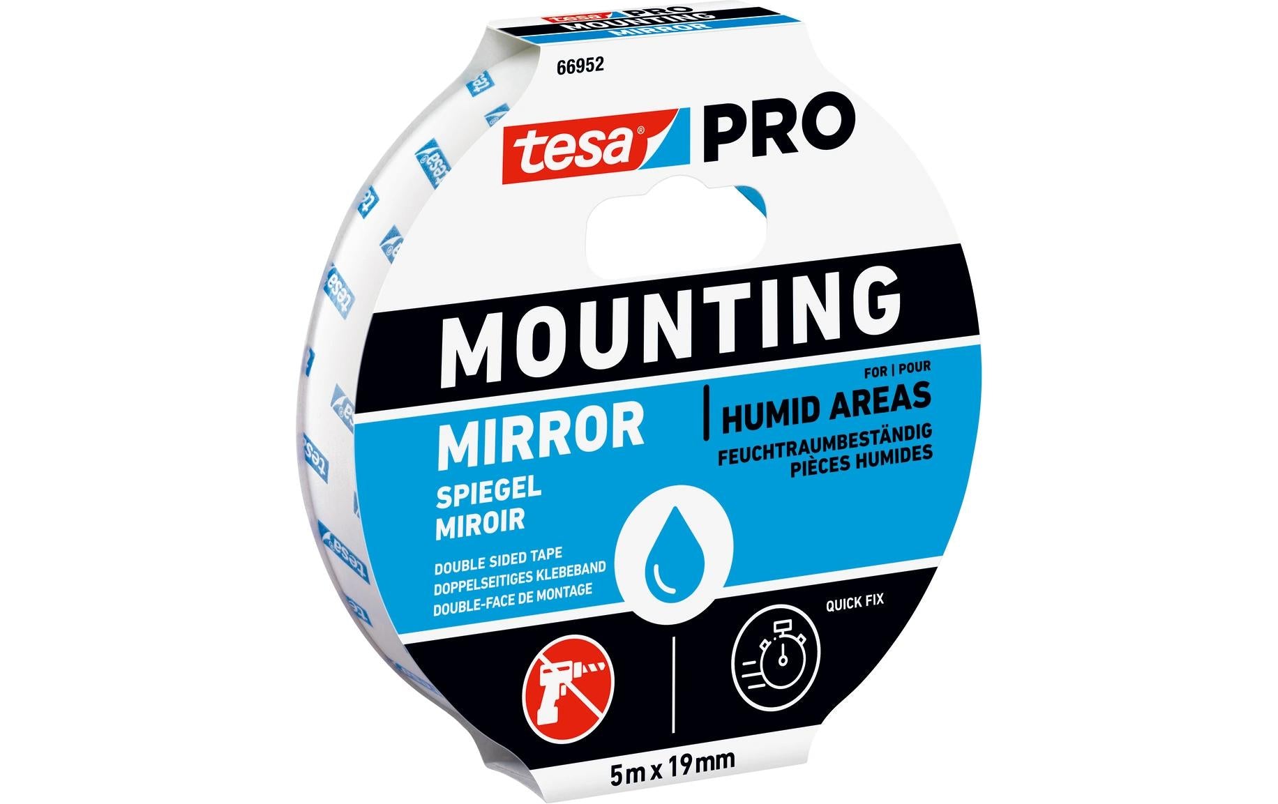 TESA Montageband – 19 mm × 5 m, weiss, permanent, feuchtigkeitsbeständig