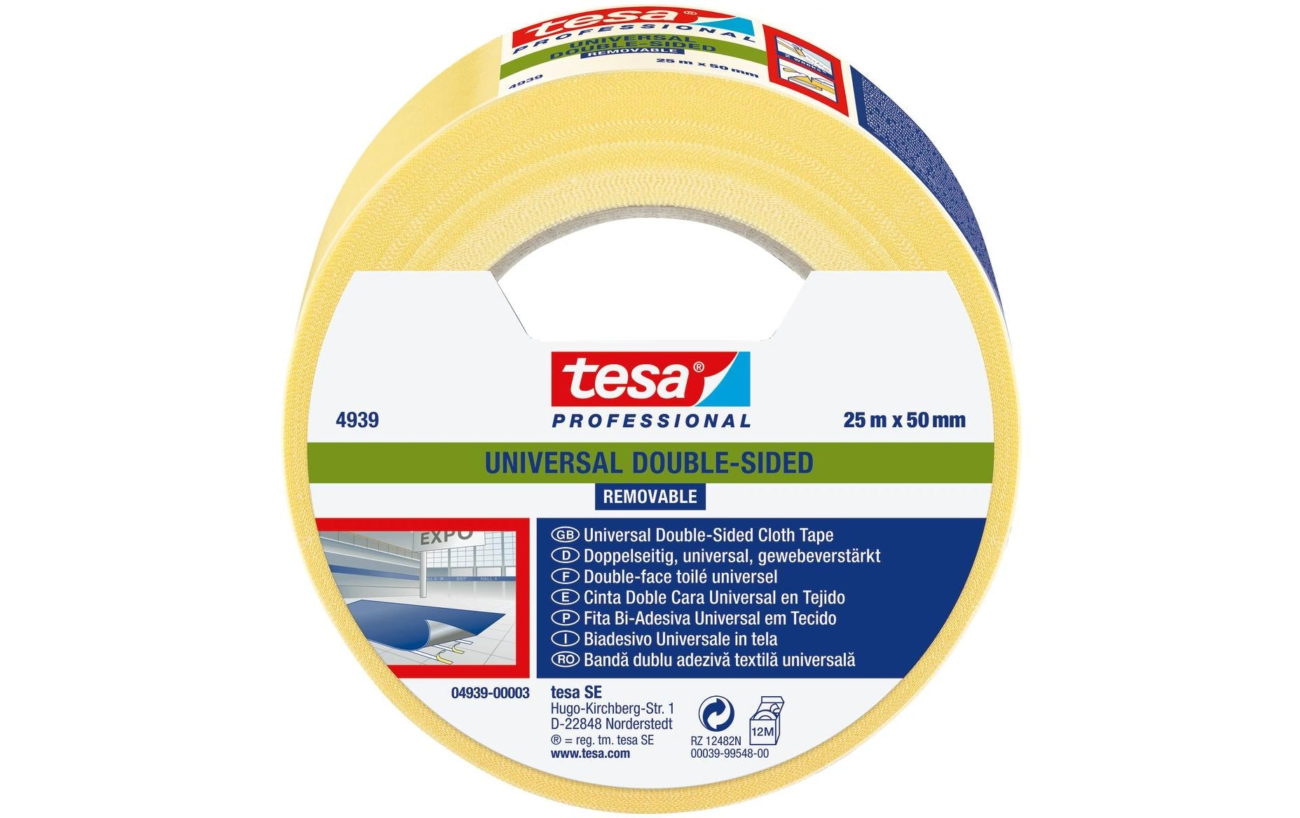 TESA Montageband – 50 mm × 25 m, weiss, wiederablösbar