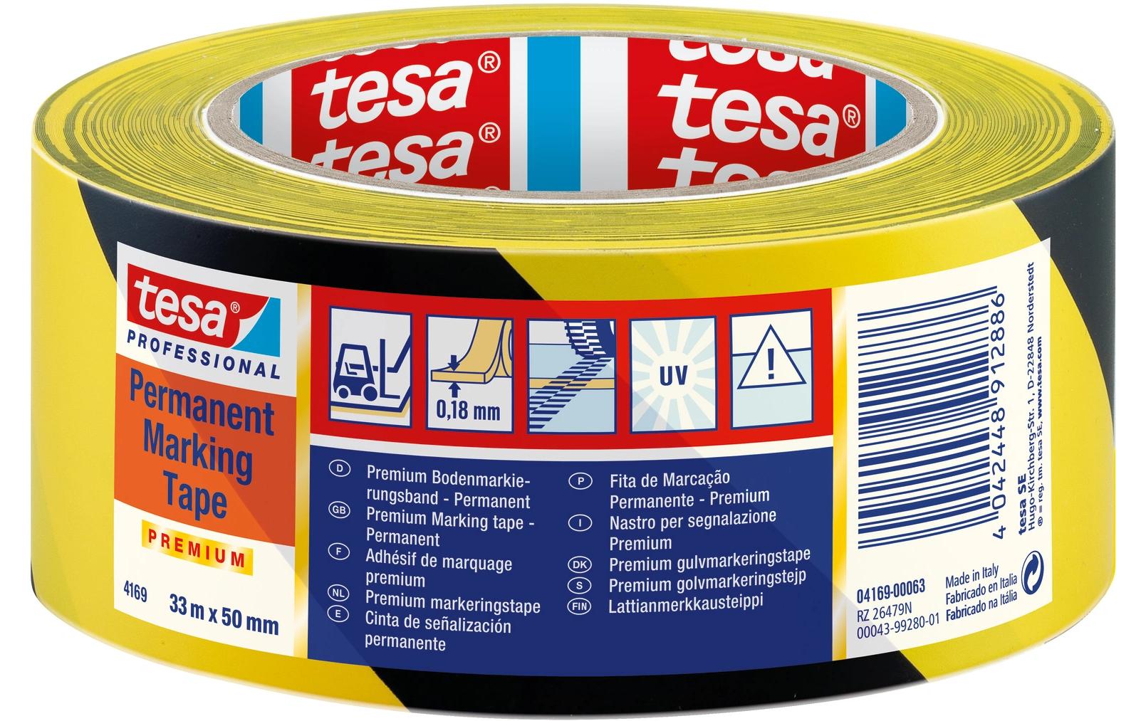 TESA Bodenmarkierungsband – 50 mm × 33 m, gelb, PVC, Acrylat, permanent