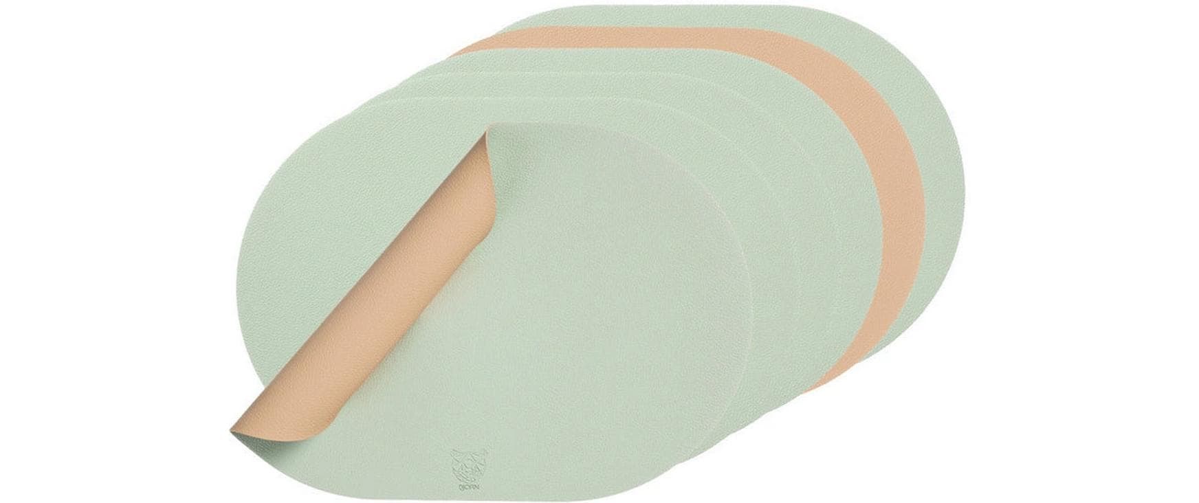 Björn Tischset – oval, recyceltes Leder, rosa/grün, 44,5 × 30 cm – 6er-Set