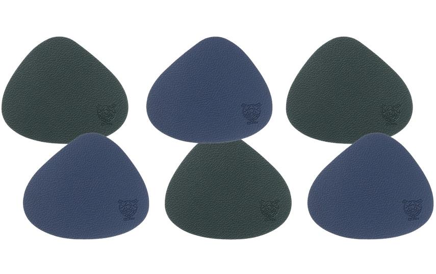 Björn Untersetzer Ø 10 × 2,5 cm, Leder (recycelt)/Gummi/PVC, blau/grau, 6er-Set, wendbar, für Glas