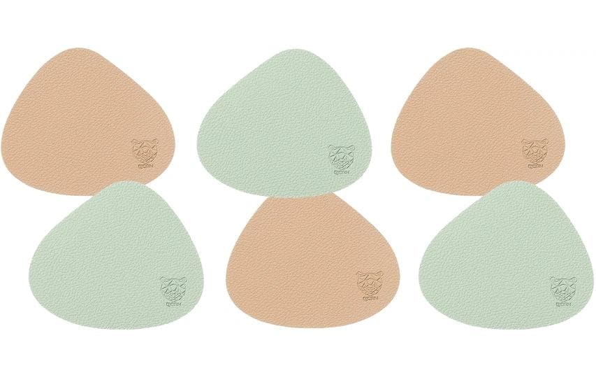 Björn Untersetzer Stone – 6er Set, Ø 10 cm, Leder/Naturkautschuk, Grün/Rosa, für Gläser