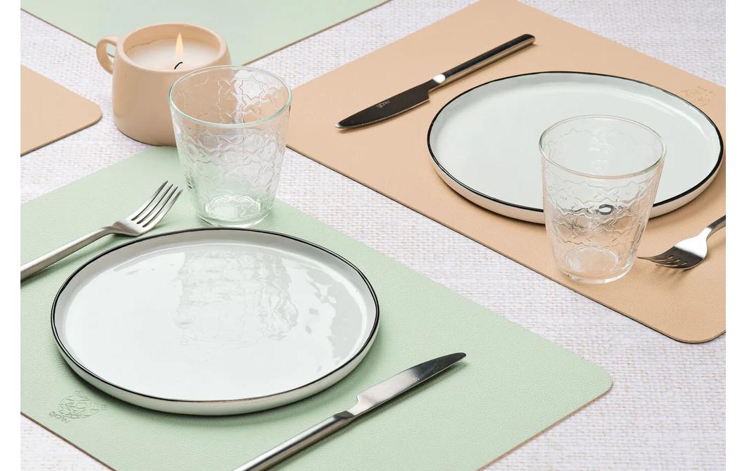 Björn Tischset – 30×44,5 cm, 6er-Set, Leder/Naturkautschuk/PVC, Grün/Rosa