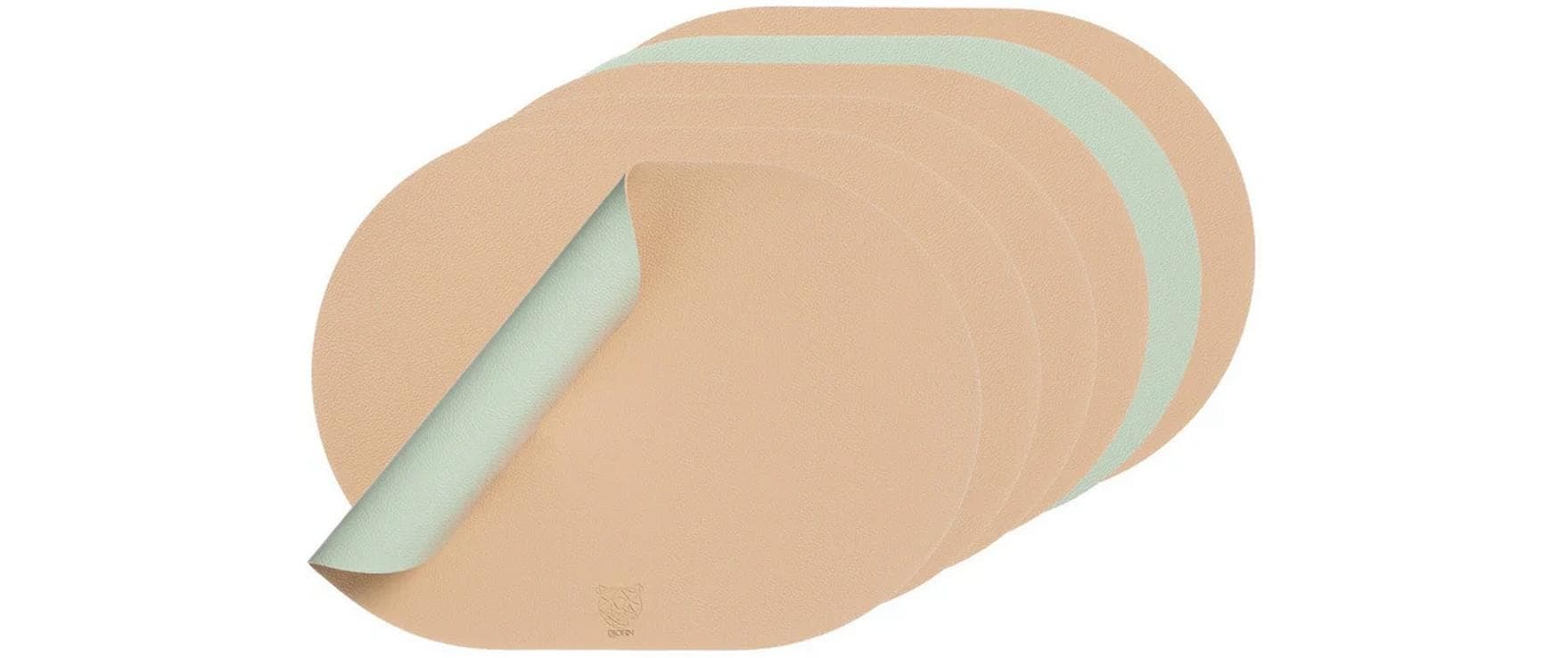 Björn Tischset – oval, recyceltes Leder, rosa/grün, 44,5 × 30 cm – 6er-Set