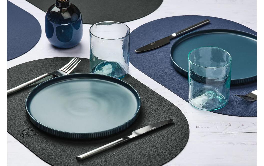 Björn Tischset – 30×44,5 cm, 6er-Set, Recyceltes Leder, Blau/Grau
