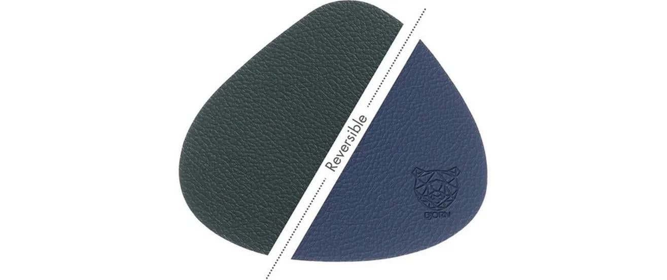 Björn Untersetzer Ø 10 × 2,5 cm, Leder (recycelt)/Gummi/PVC, blau/grau, 6er-Set, wendbar, für Glas