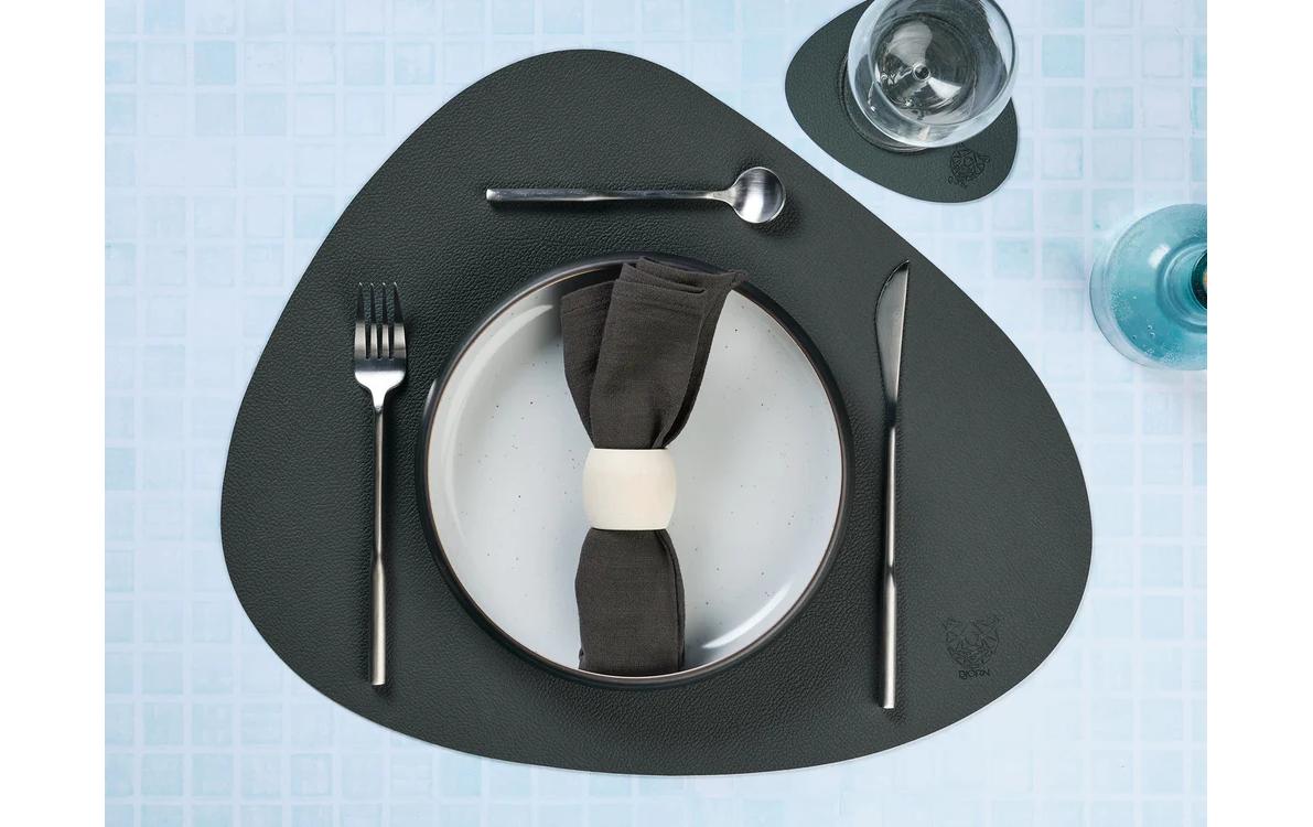 Björn Untersetzer Ø 10 × 2,5 cm, Leder (recycelt)/Gummi/PVC, blau/grau, 6er-Set, wendbar, für Glas