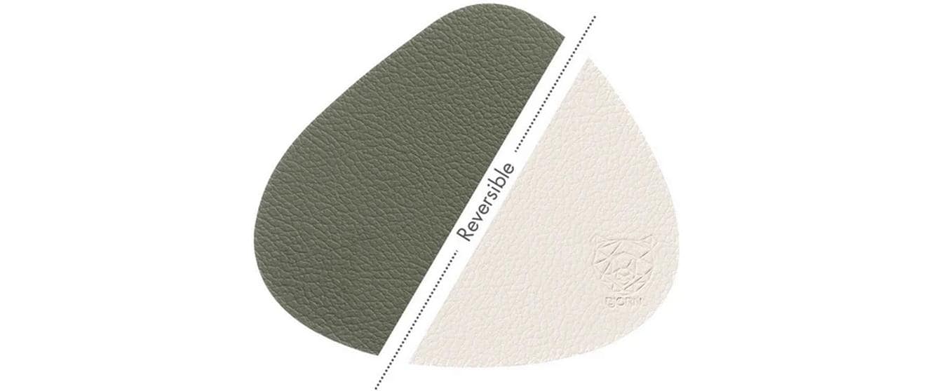 Björn Untersetzer – 6er Set, Ø 10 cm, Leder (recycelt)/Gummi, Creme/Grün