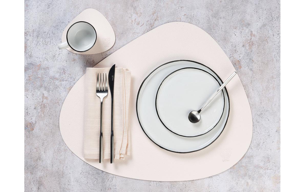 Björn Untersetzer – 6er Set, Ø 10 cm, Leder (recycelt)/Gummi, Creme/Grün