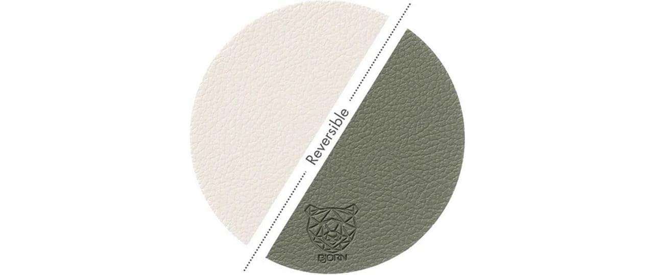 Björn Untersetzer – 6er Set, Ø 10 cm, Recyceltes Leder/Naturkautschuk, Creme/Grün, wendbar, für Gläser