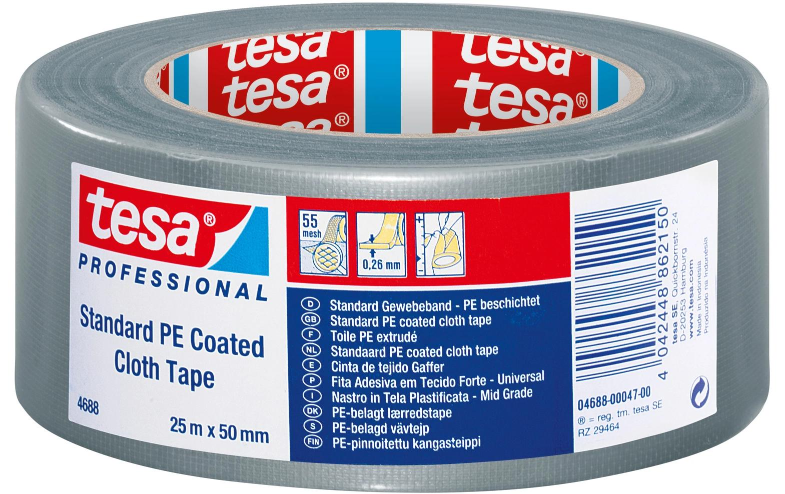 TESA Gewebeband – 50 mm × 50 m, grau, silber, Naturkautschuk, permanent, 1 Stück