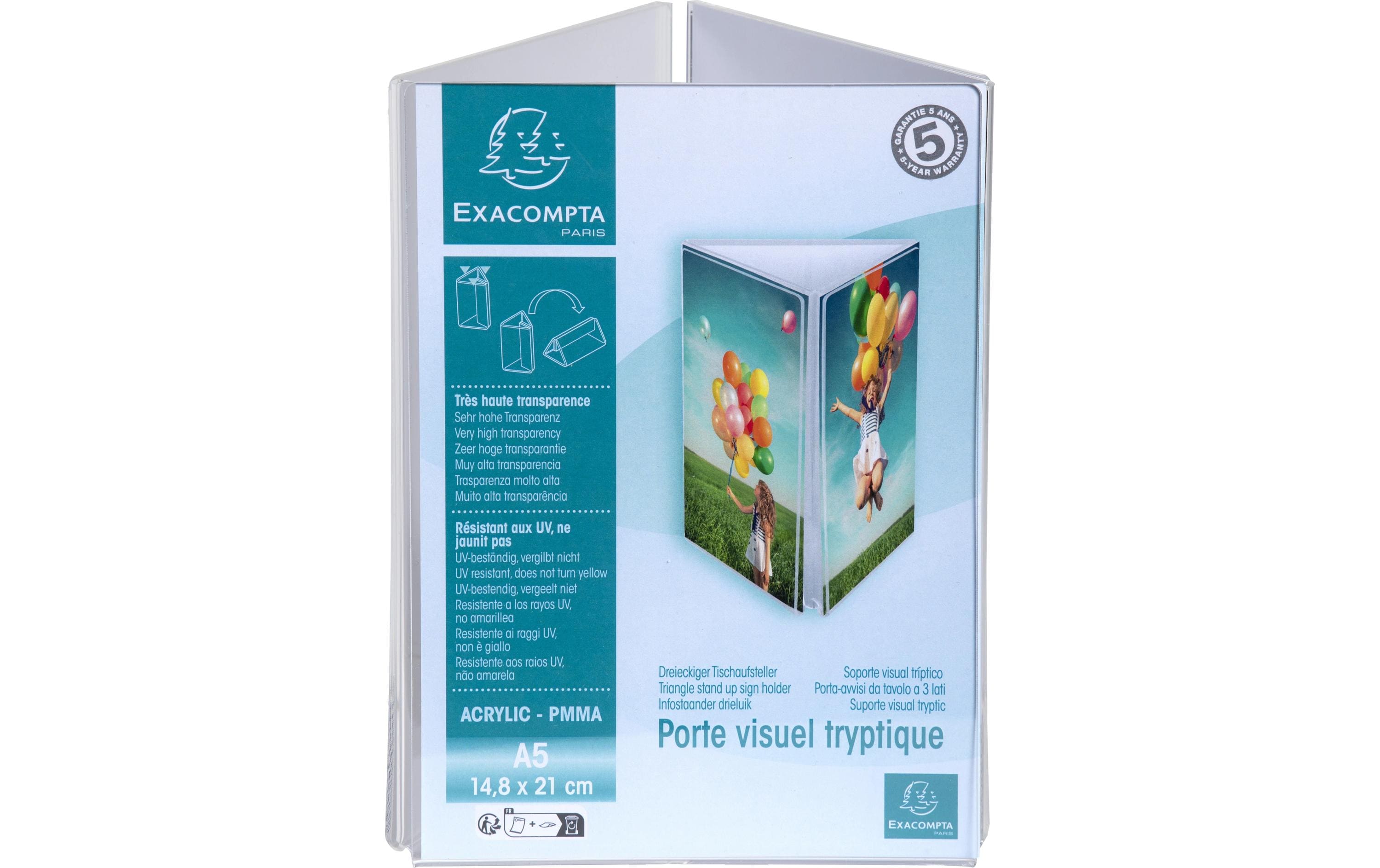 Exacompta Tischaufsteller – für A5 – Hochformat – Transparent – Acryl – 150×145×212 mm