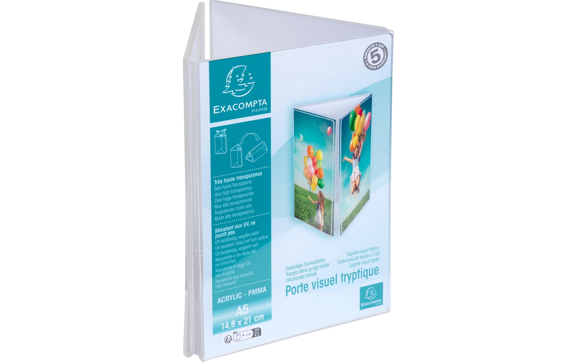 Exacompta Tischaufsteller – für A5 – Hochformat – Transparent – Acryl – 150×145×212 mm