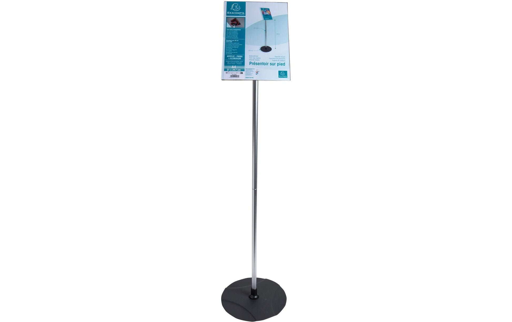 Exacompta Bodenständer – für A4 – Hochformat – Acryl/Aluminium – 270×1000×270 mm