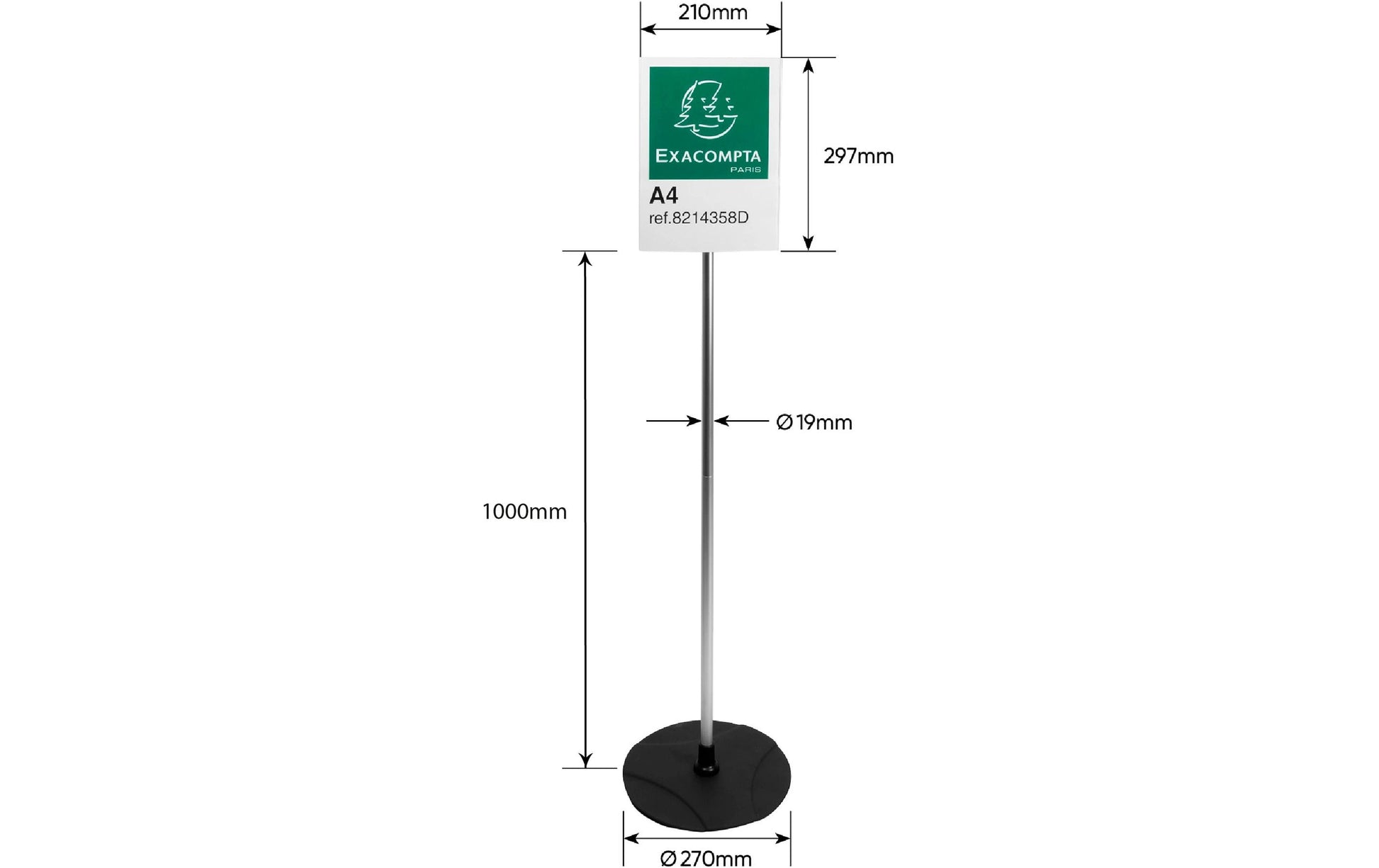 Exacompta Bodenständer – für A4 – Hochformat – Acryl/Aluminium – 270×1000×270 mm