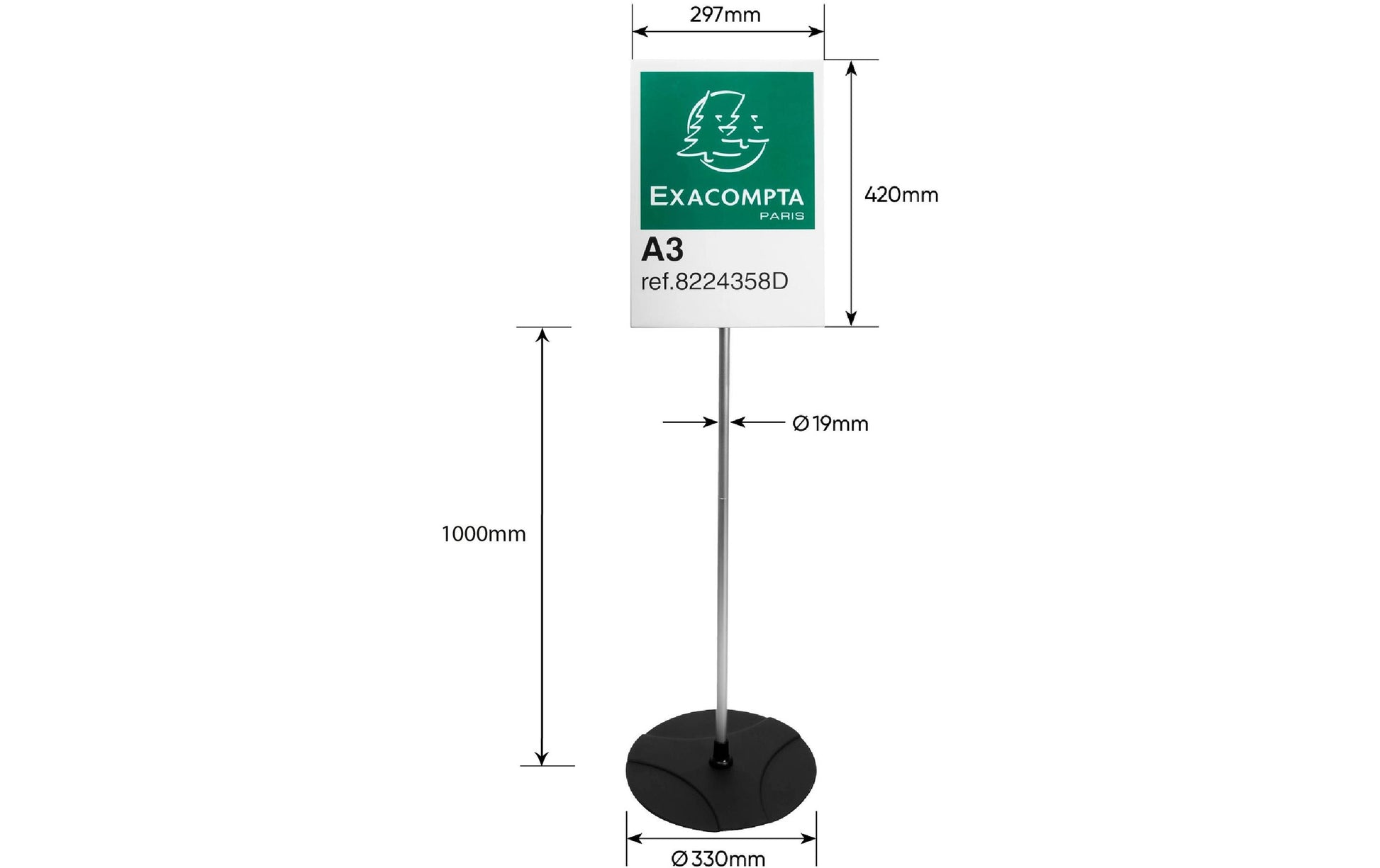Exacompta Sichttafelhalter – für A3 – Hochformat – Acryl/Aluminium – 330×330×1000 mm