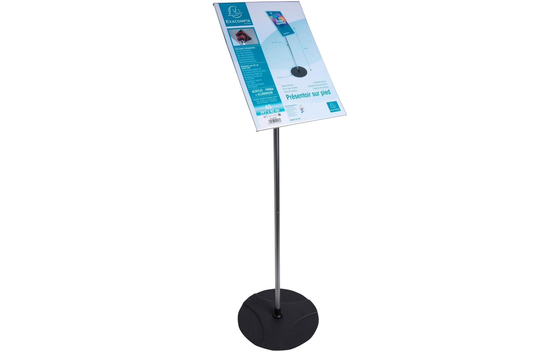 Exacompta Sichttafelhalter – für A3 – Hochformat – Acryl/Aluminium – 330×330×1000 mm