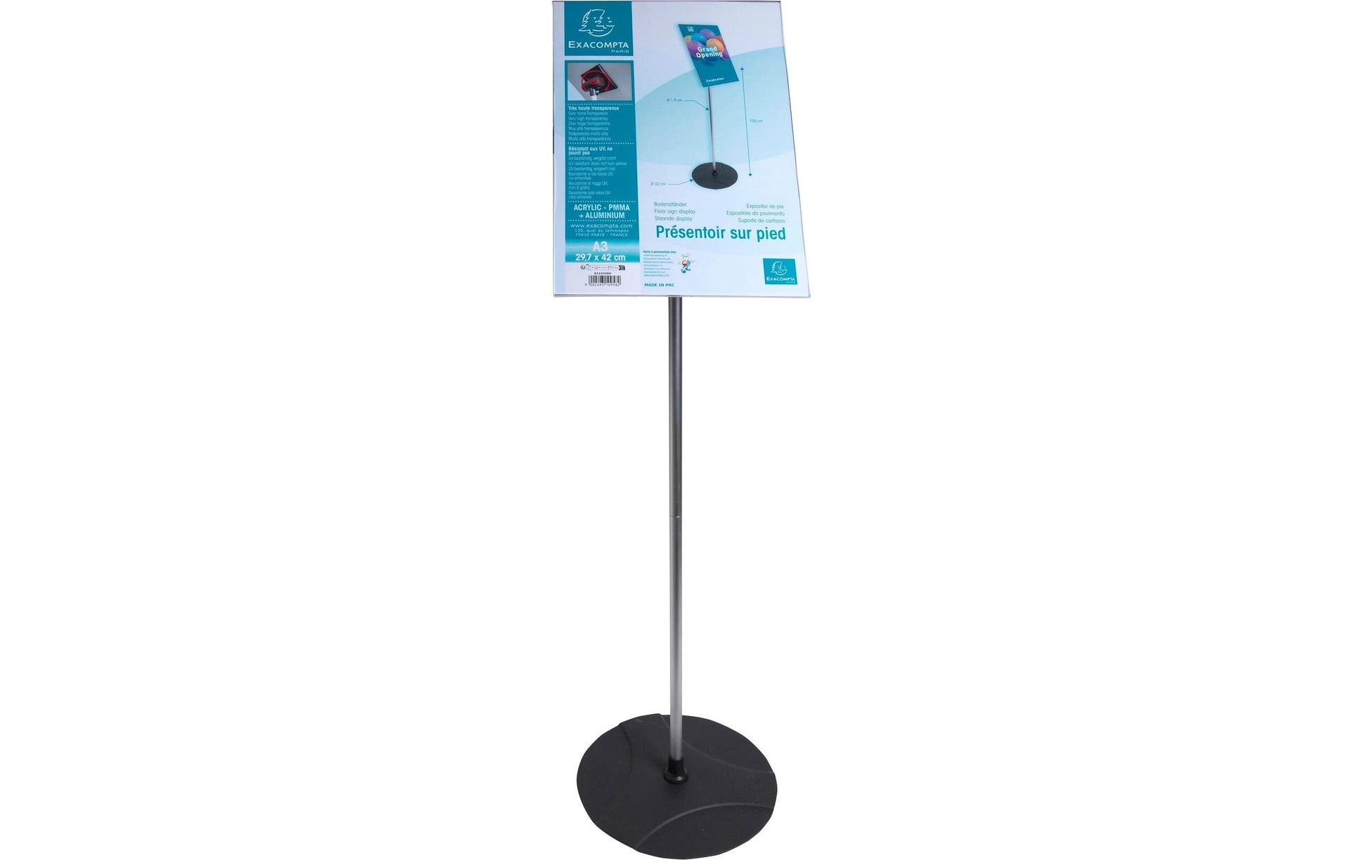 Exacompta Sichttafelhalter – für A3 – Hochformat – Acryl/Aluminium – 330×330×1000 mm