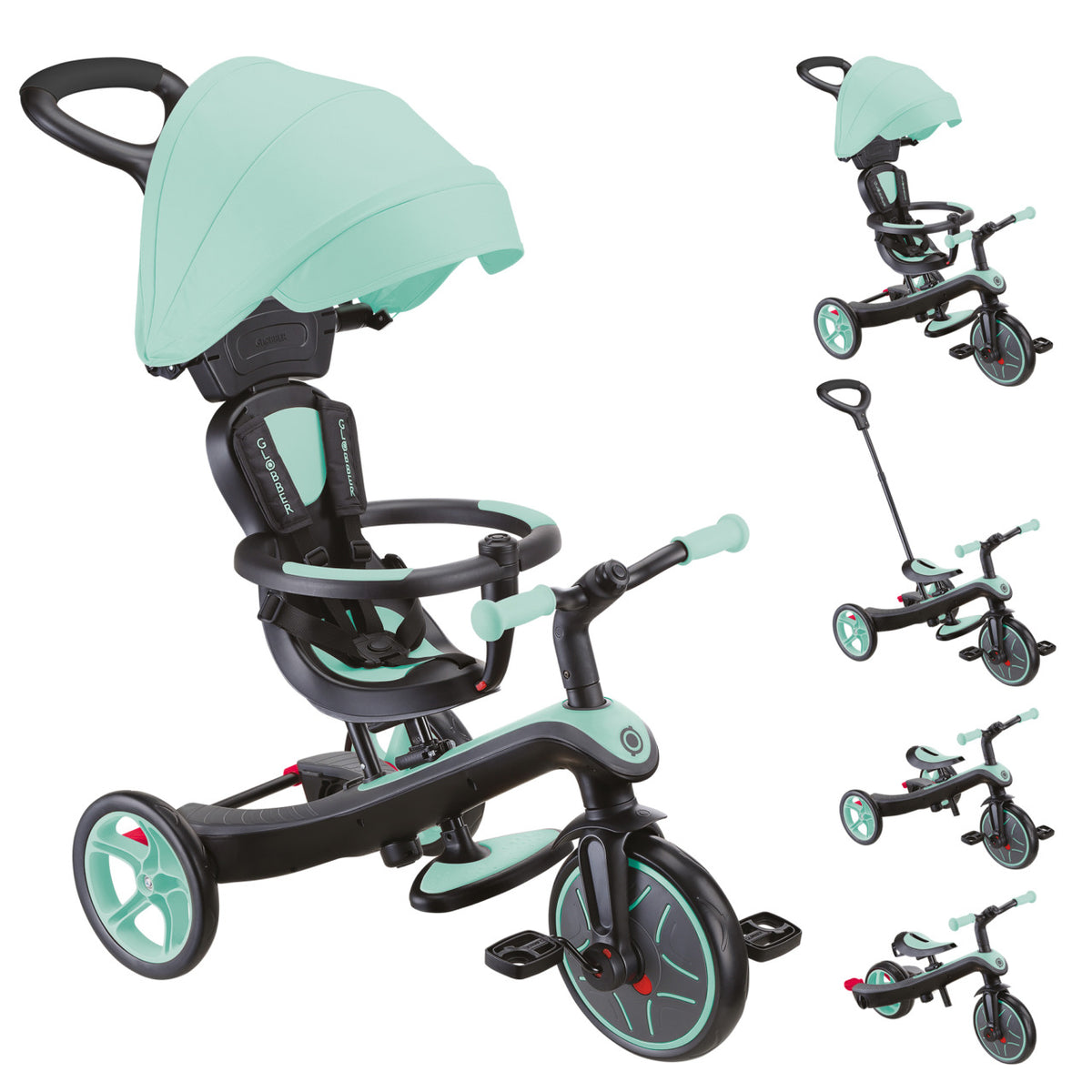 Globber Explorer 4-in-1 Dreirad – Gurt, Schiebestange, verstellbarer Sitz – ab 10 Monaten