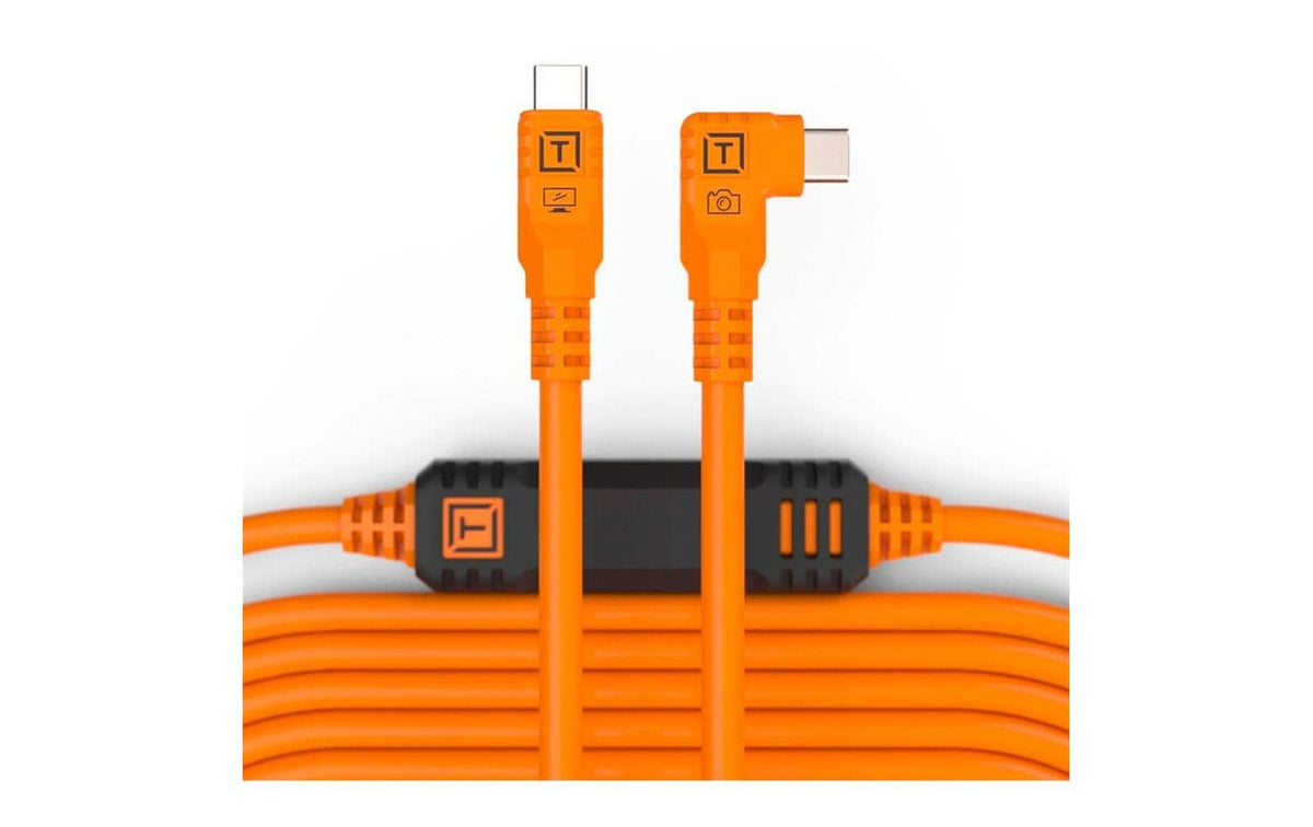 Tether Tools USB-C auf USB-C Kabel – USB 3.2 Gen 1 (5 Gbit/s) – 9,4 m – Abgewinkelt – Orange