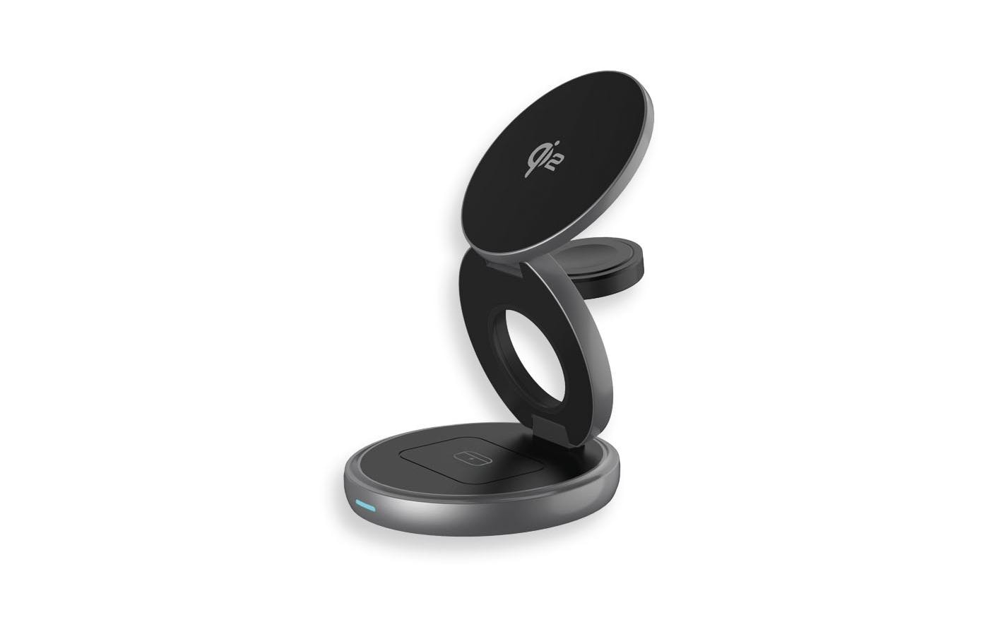 Lmp Twist Kabelloses Ladegerät 15 W – Qi2, 3-in-1 – für iPhone, Apple Watch, AirPods – Grau