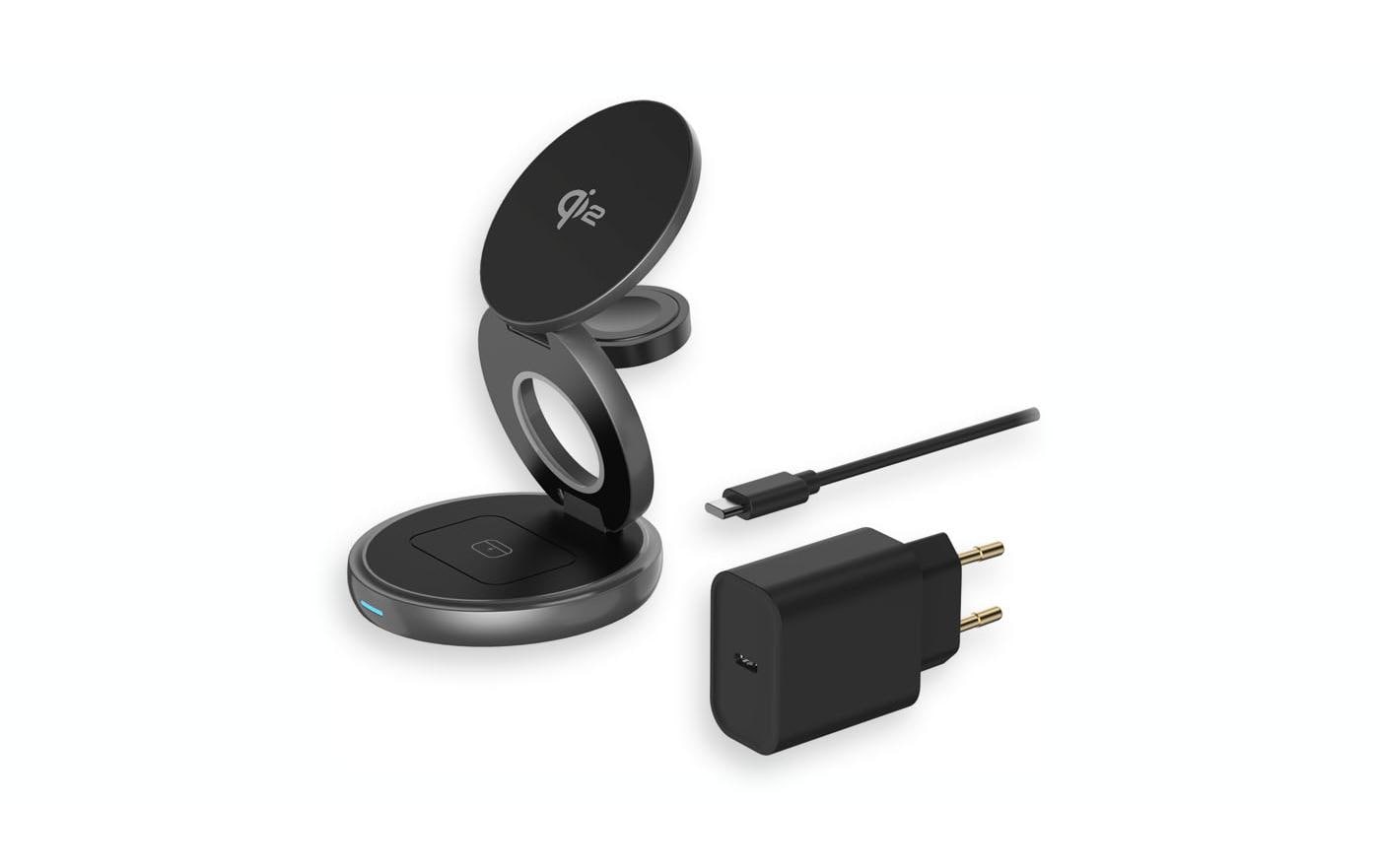 Lmp Twist Kabelloses Ladegerät 15 W – Qi2, 3-in-1 – für iPhone, Apple Watch, AirPods – Grau