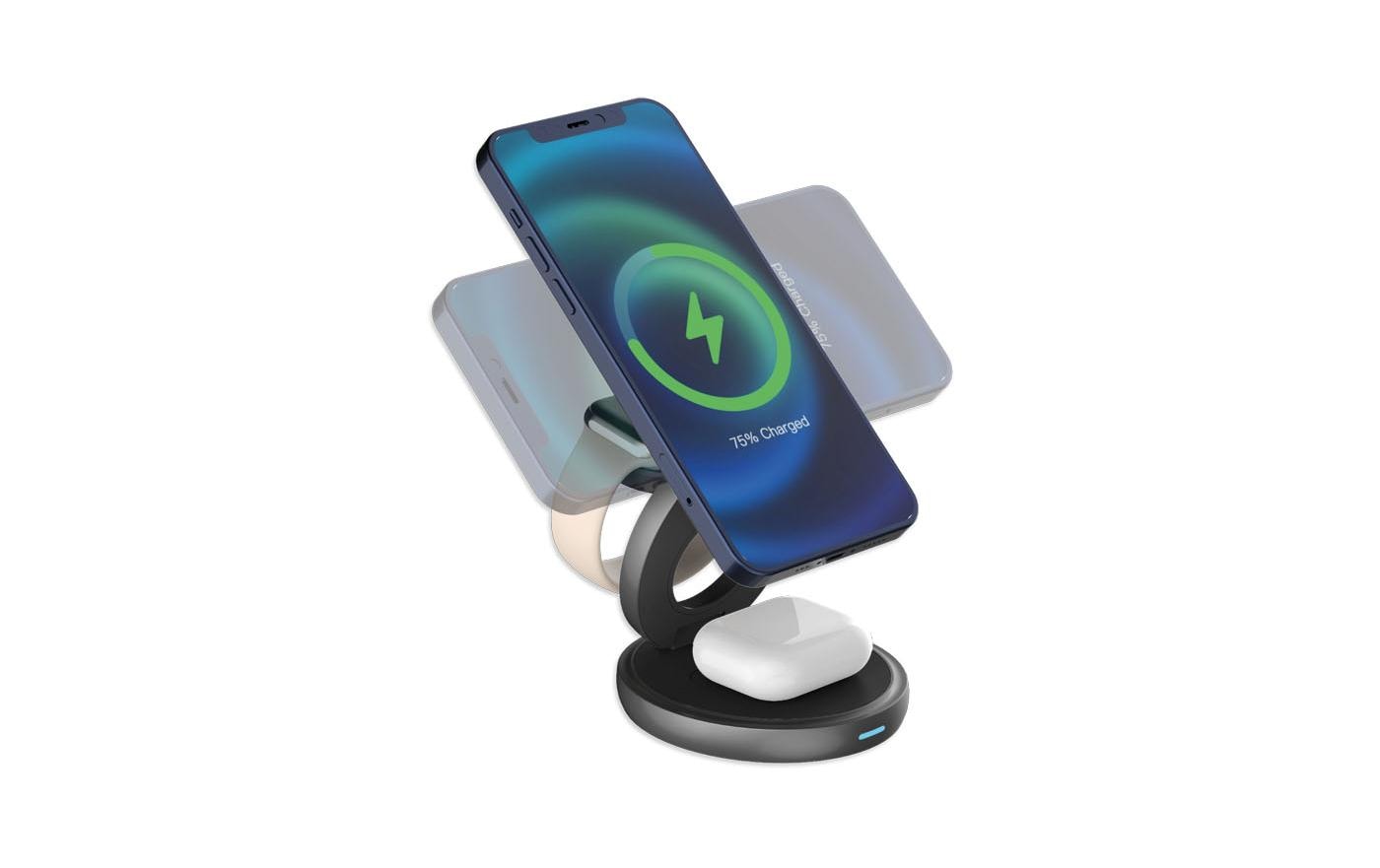 Lmp Twist Kabelloses Ladegerät 15 W – Qi2, 3-in-1 – für iPhone, Apple Watch, AirPods – Grau