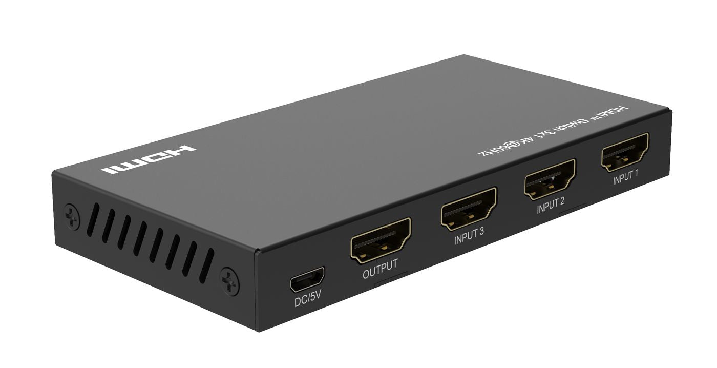 Microconnect HDMI-Switch 3×1 4K 60 Hz – MC-HDMISWITCH0301-4K, 18 Gbit/s, HDCP