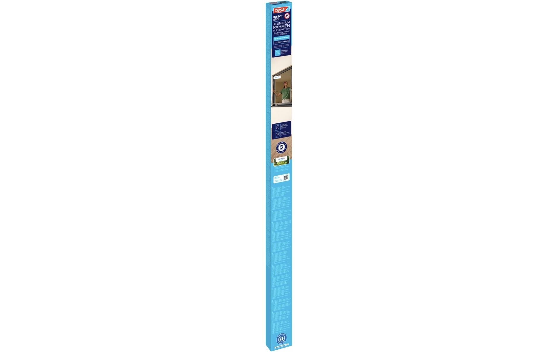 TESA Fenster-Fliegengitter – 120 × 150 cm – Anthrazit – Aluminiumrahmen – für Fenster