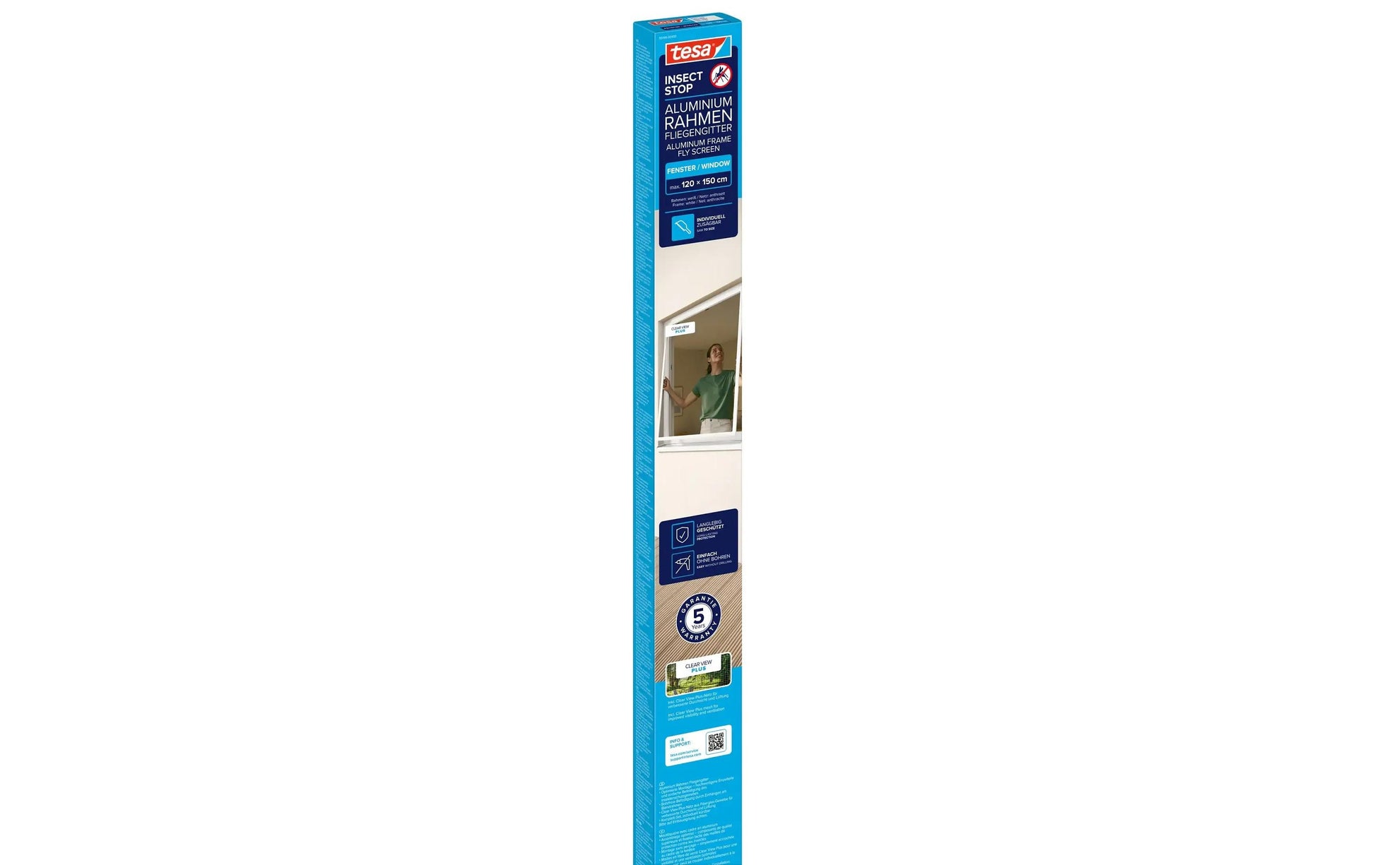 TESA Fenster-Fliegengitter – 120 × 150 cm – weiss – für Fluginsekten