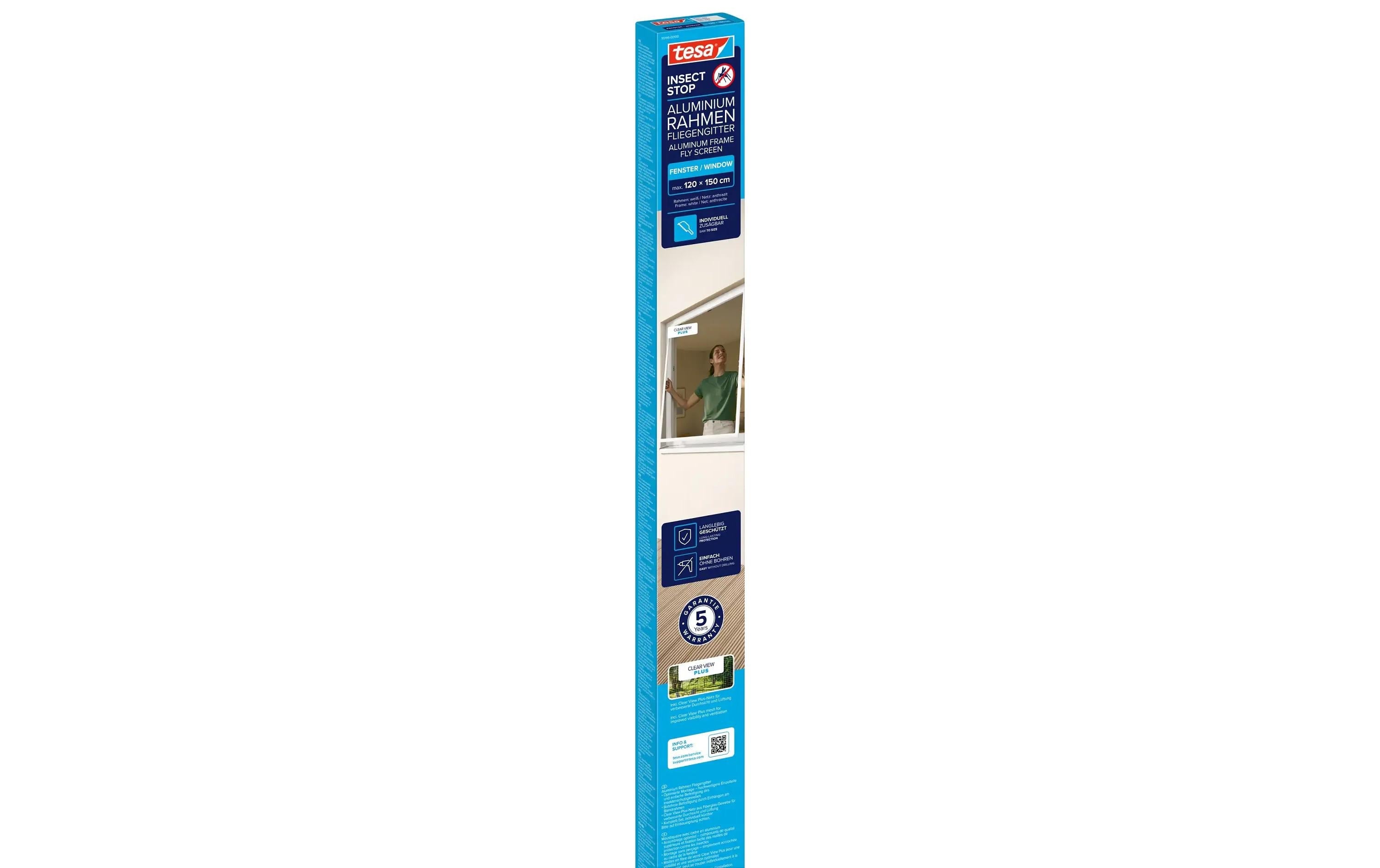 TESA Fenster-Fliegengitter – 120 × 150 cm – weiss – für Fluginsekten