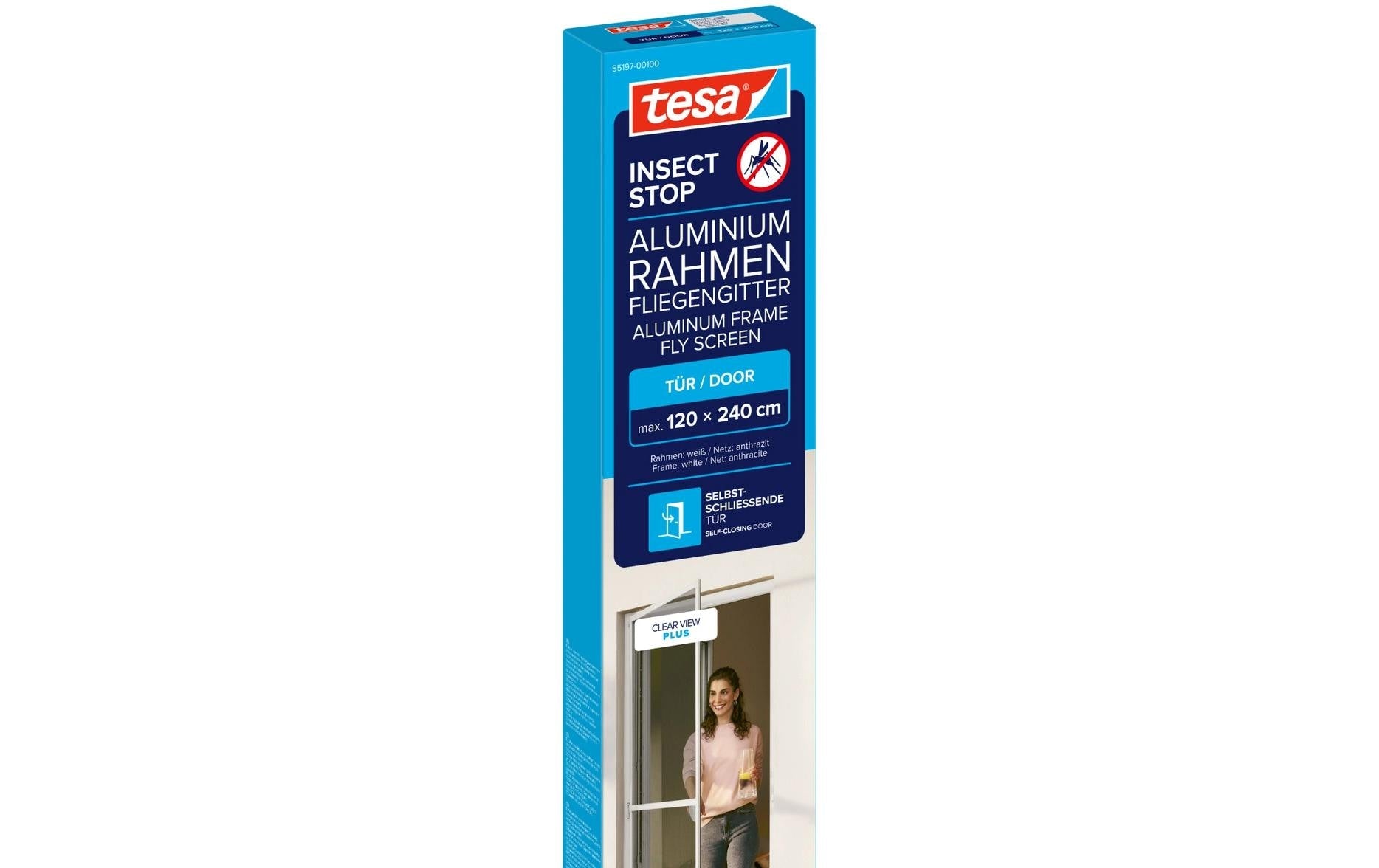 TESA Fliegengitter Tür – 120 × 240 cm – Weiss – Aluminium-Rahmen – für Türen