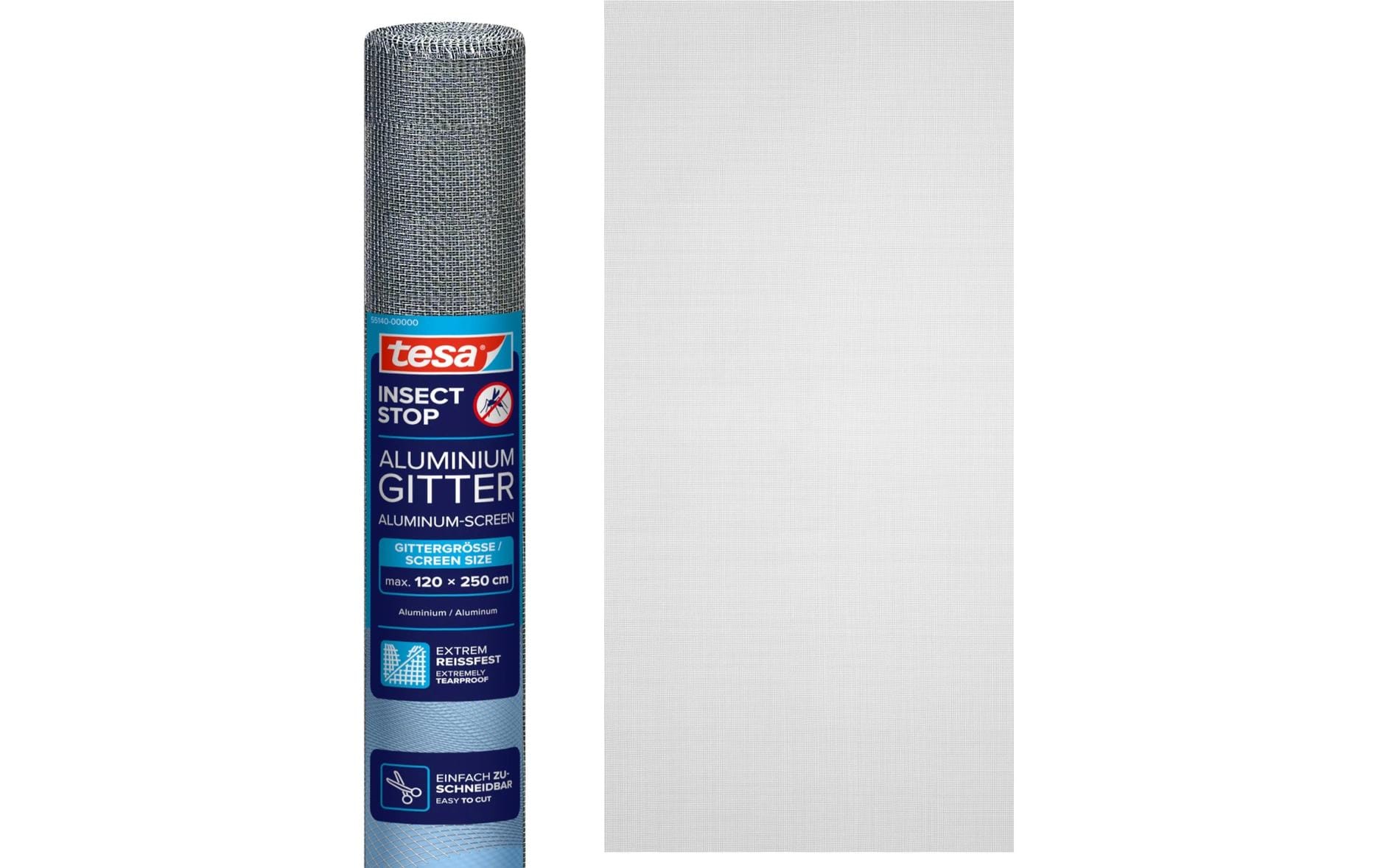 tesa Fenster-Fliegengitter – 120 × 250 cm – Anthrazit – für Insekten