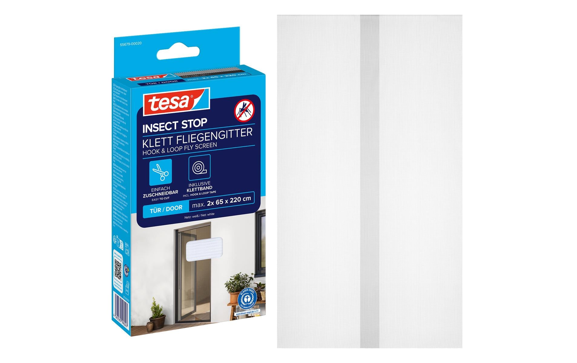 TESA Fliegengitter Tür – 120 × 220 cm – Weiss – Klett-System – für Türen