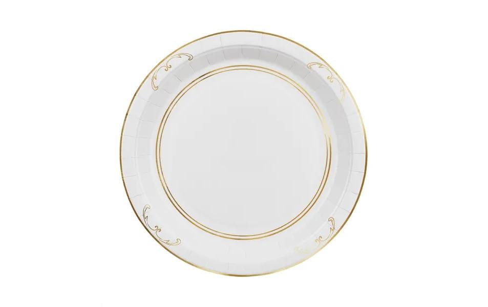 Partydeco Teller, Papier/Karton – Ø 23 cm, gold/weiss – 6 Stk.