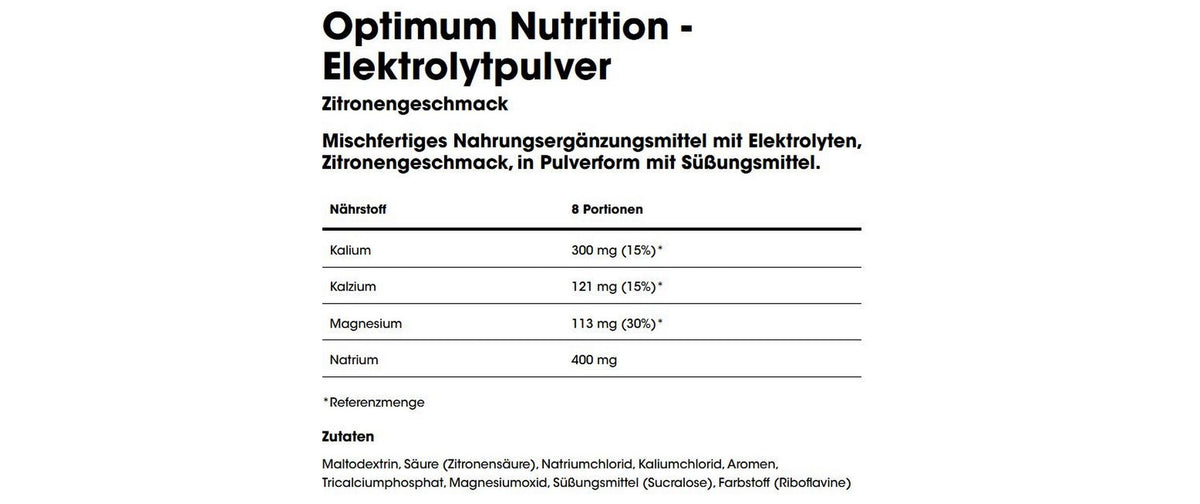 Optimum Nutrition Electrolytepulver Zitrone – 264 g
