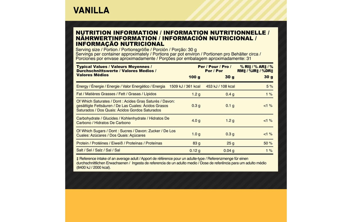 Optimum Nutrition Molkenprotein-Isolat Vanille – 1,08 kg