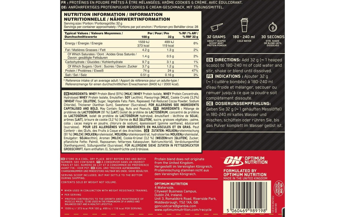 Optimum Nutrition Whey Protein Gold Standard – Cookies & Cream – 450 g
