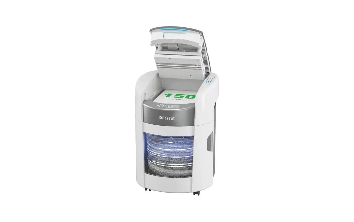 Leitz bürogeräte Leitz IQ OptiMax Autofeed 150X Aktenvernichter – Partikelschnitt, P-4, 4 × 10 mm, AutoFeed 150 Blatt, 15 l