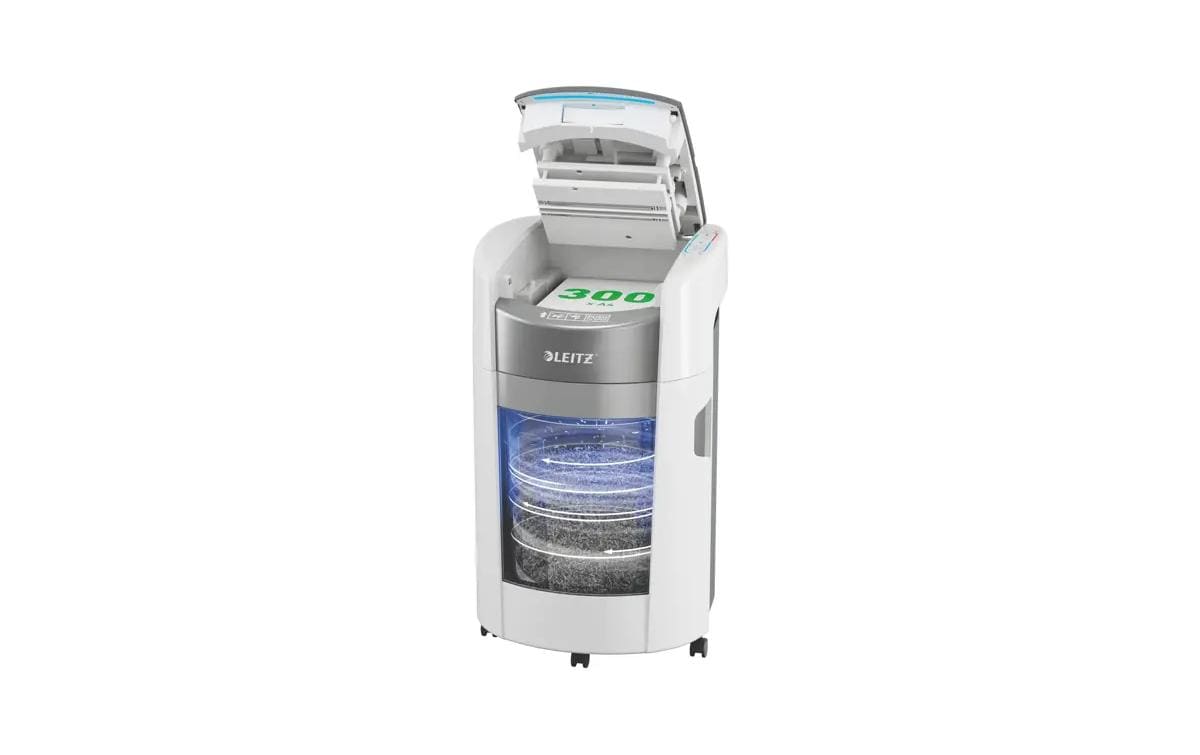 Leitz bürogeräte Leitz IQ OptiMax Autofeed 300X Aktenvernichter – Partikelschnitt, P-4, 4 × 10 mm, AutoFeed 300 Blatt, 25 l