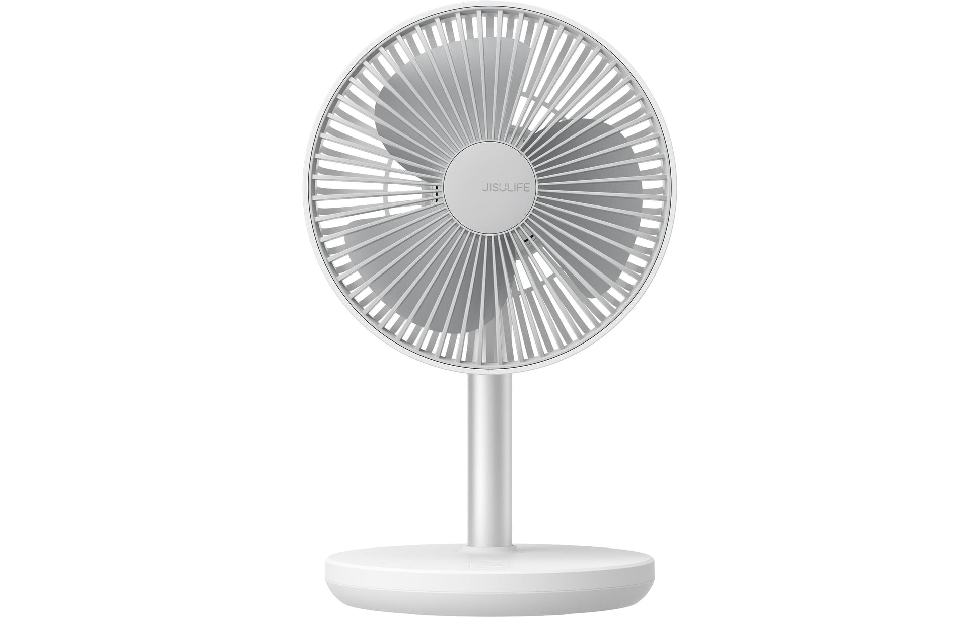 Jisulife Tischventilator 7 – Akkubetrieb, 800 mAh, 90° oszillierend, Weiss