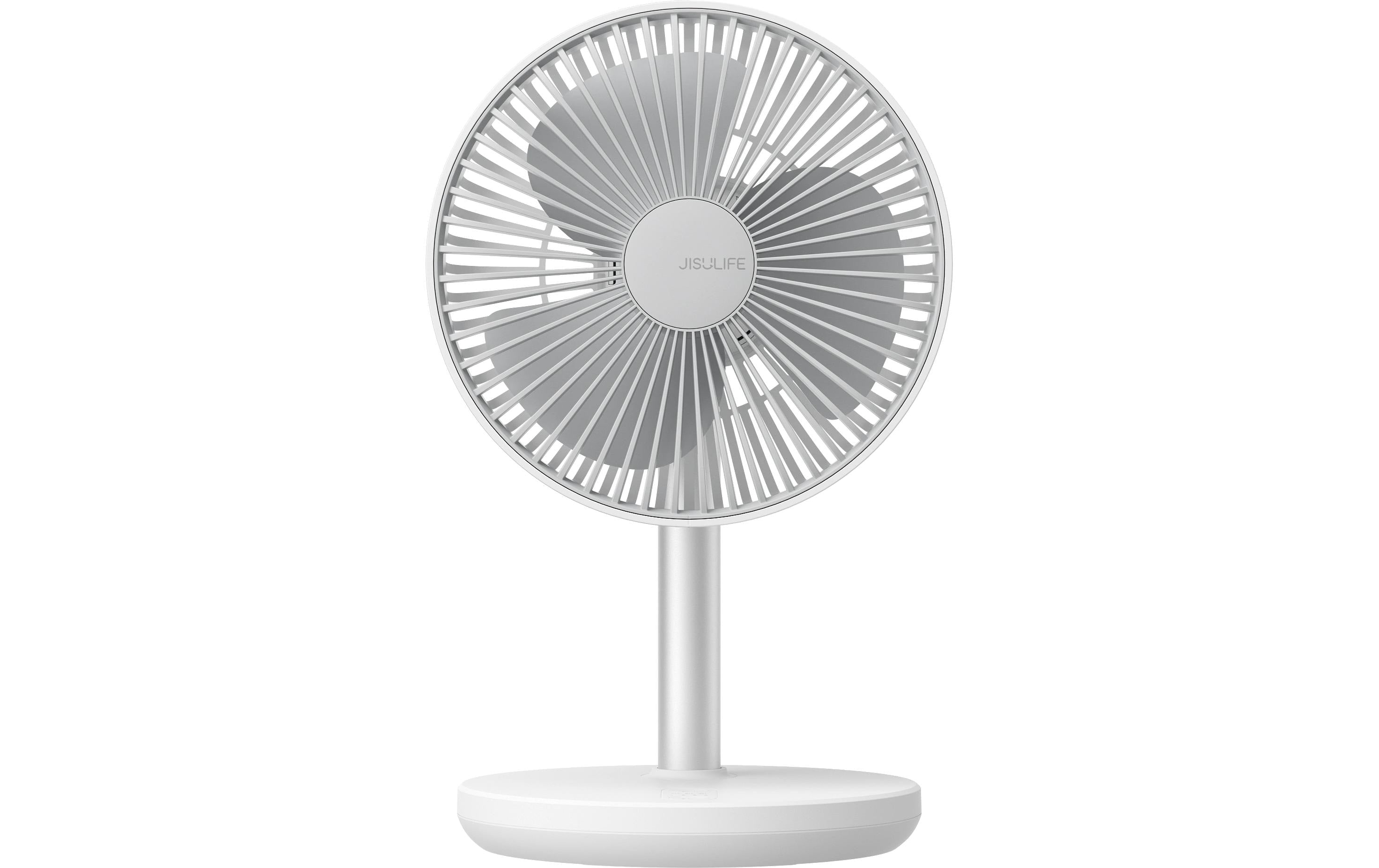 Jisulife Tischventilator 7 – Akkubetrieb, 800 mAh, 90° oszillierend, Weiss