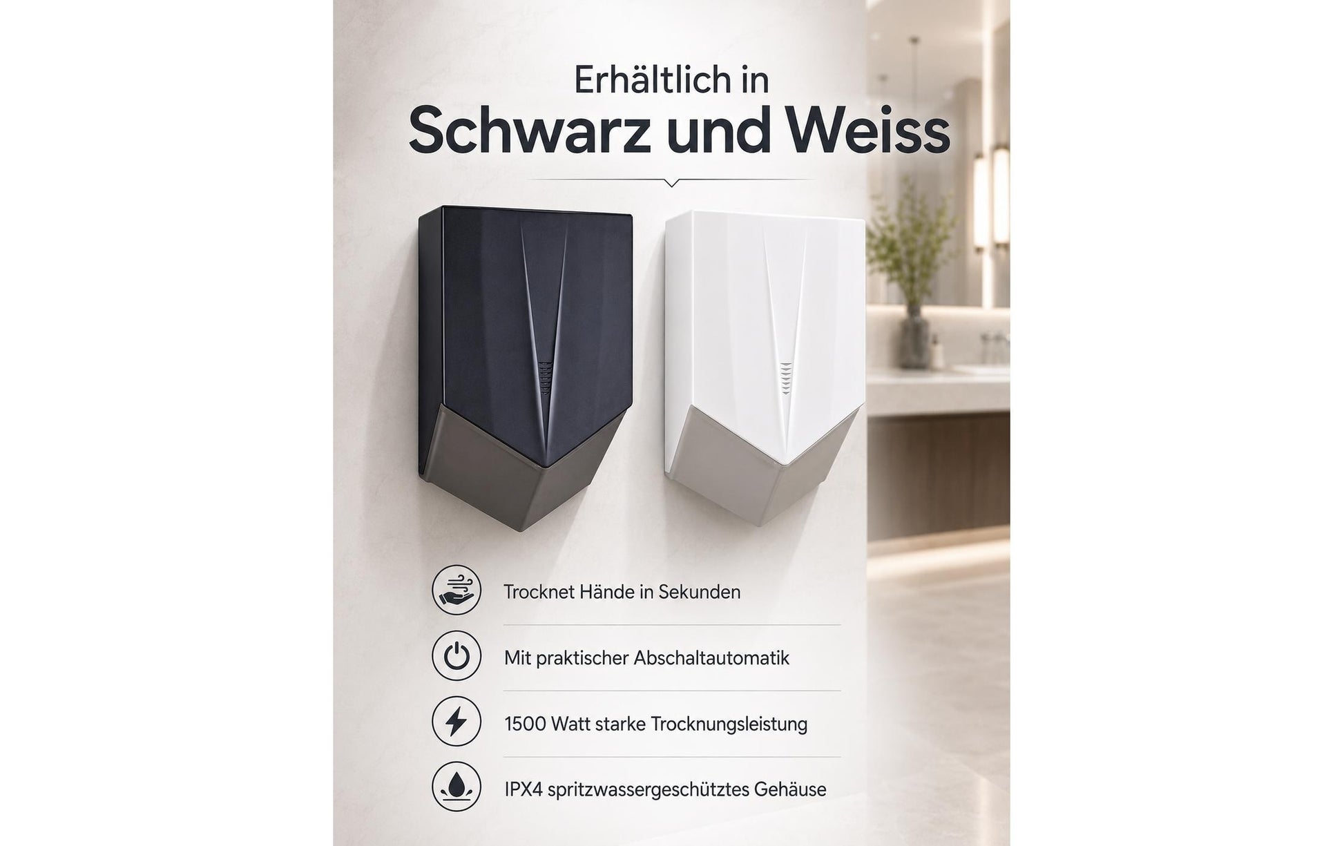 Modun Handtrockner – Wandmontiert, Abschaltautomatik, Weiss