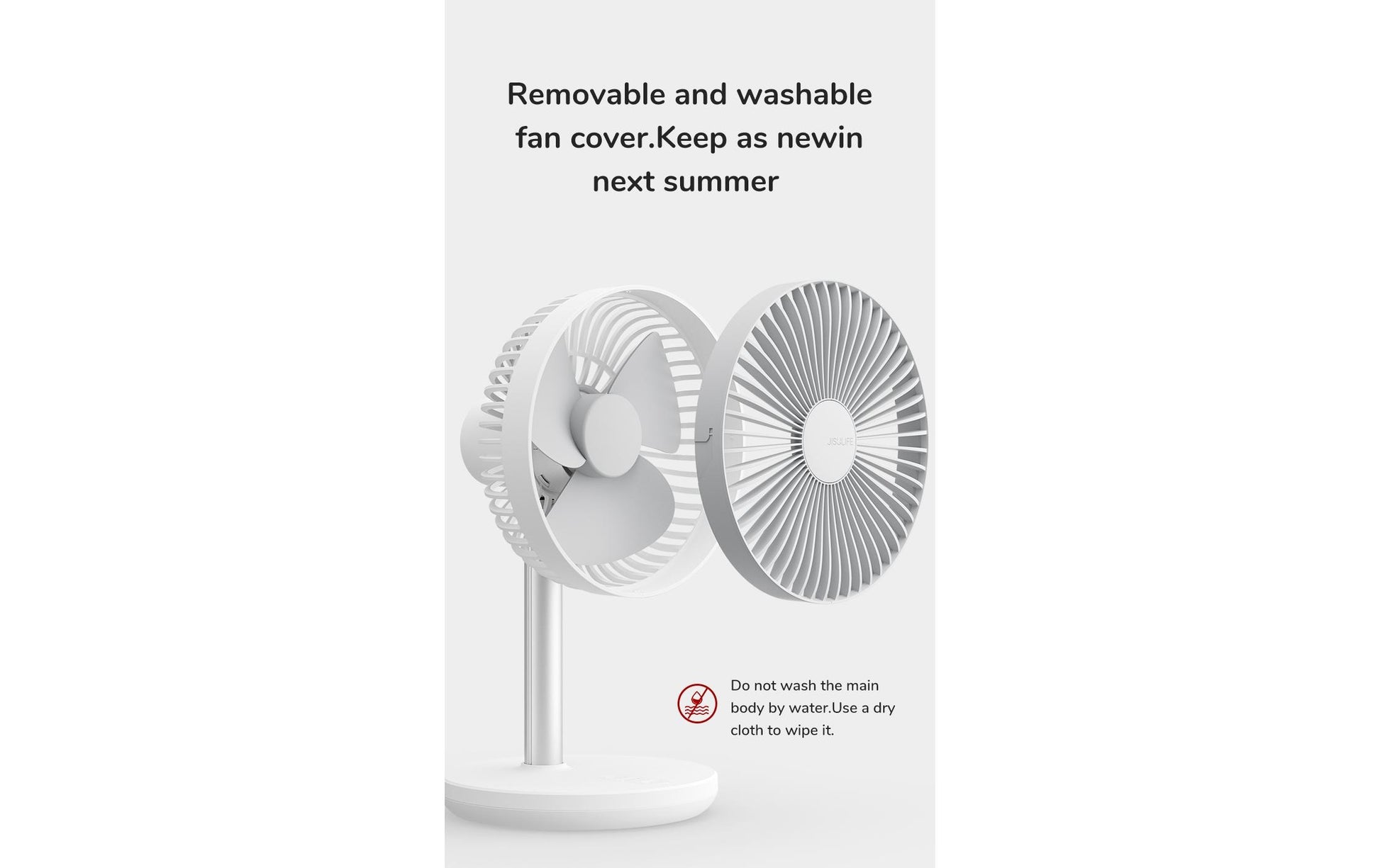 Jisulife Tischventilator 7 – Akkubetrieb, 800 mAh, 90° oszillierend, Weiss