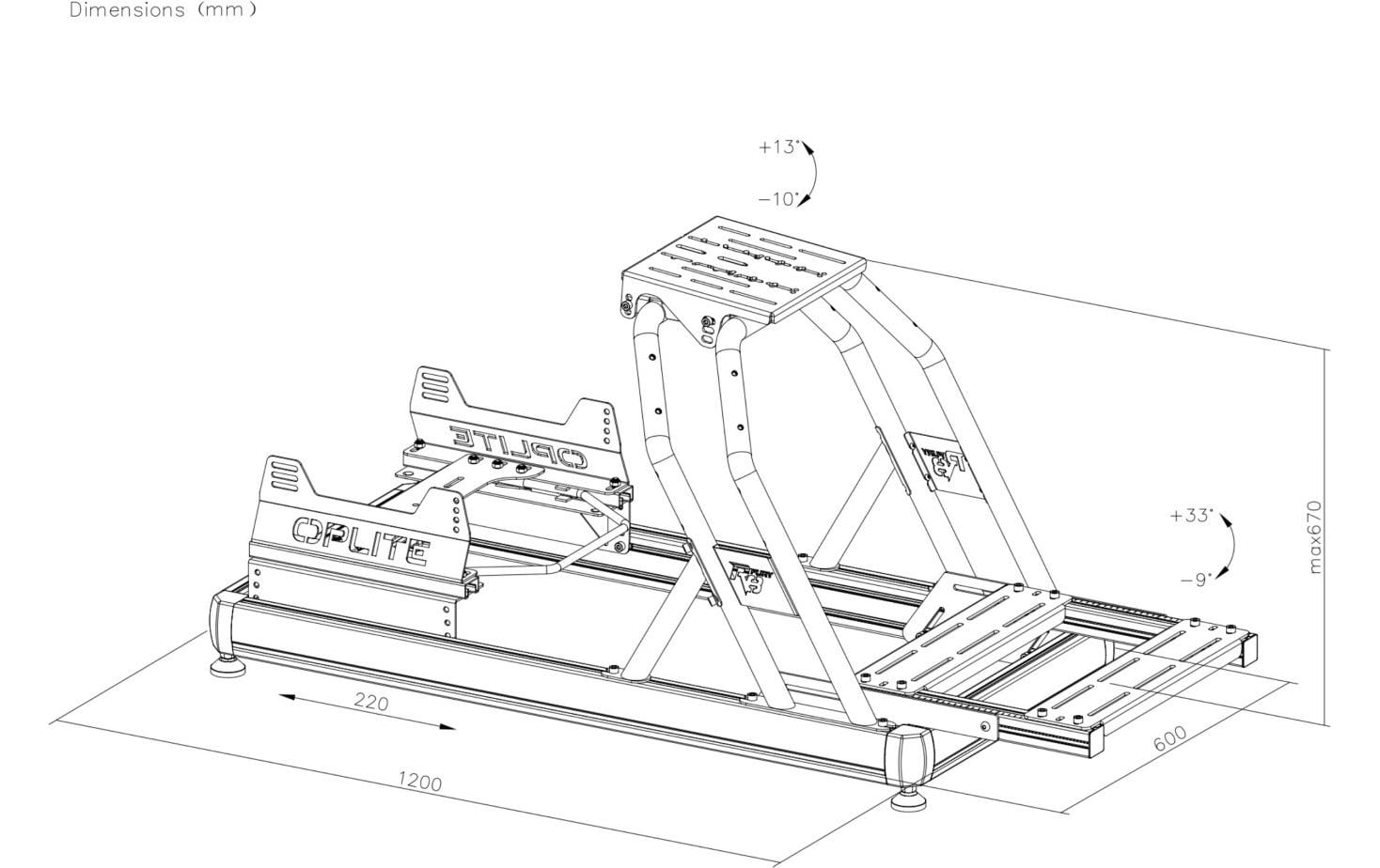 Oplite Zubehör – Belastbarkeit 150 kg, mit Lenkradhalterung – Stahl, Weiss – R8 Fury Chassis
