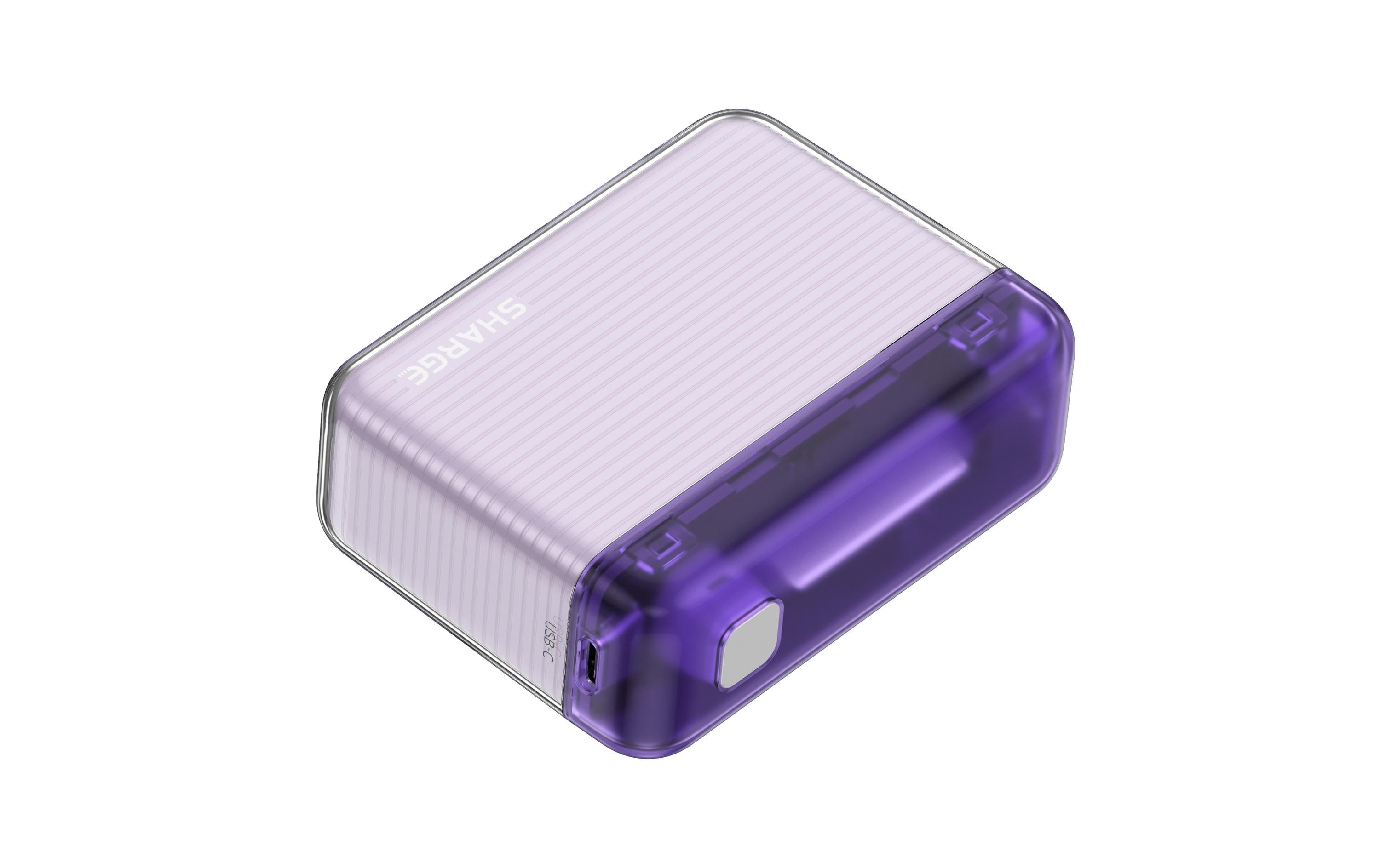 Sharge Flow PUR Powerbank 10'000 mAh – 20 W PD, 1× USB-C, 1× USB-A, violett
