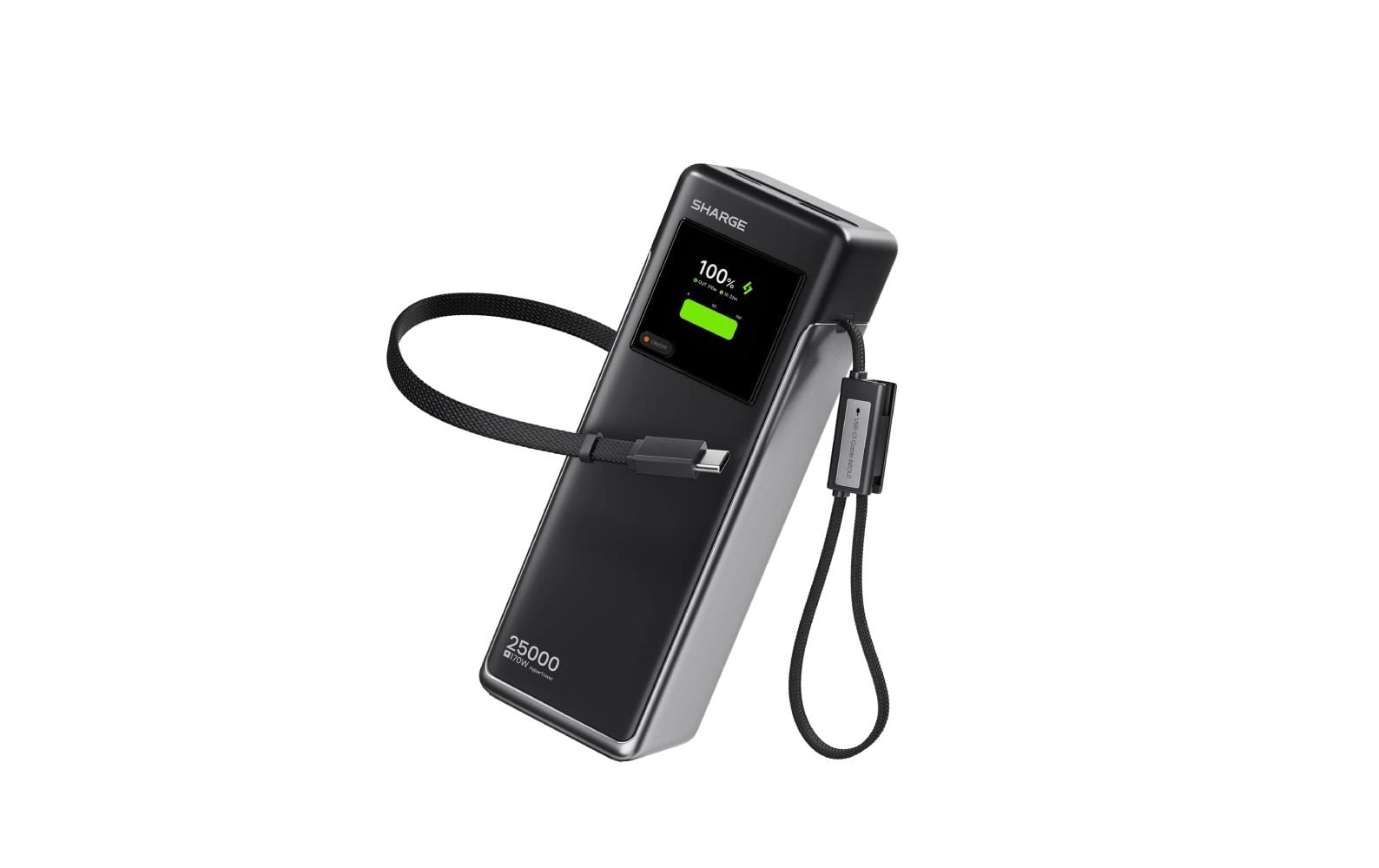Sharge HyperTower 170 Powerbank 25'000 mAh – 170 W PD, 2× USB-C, grau