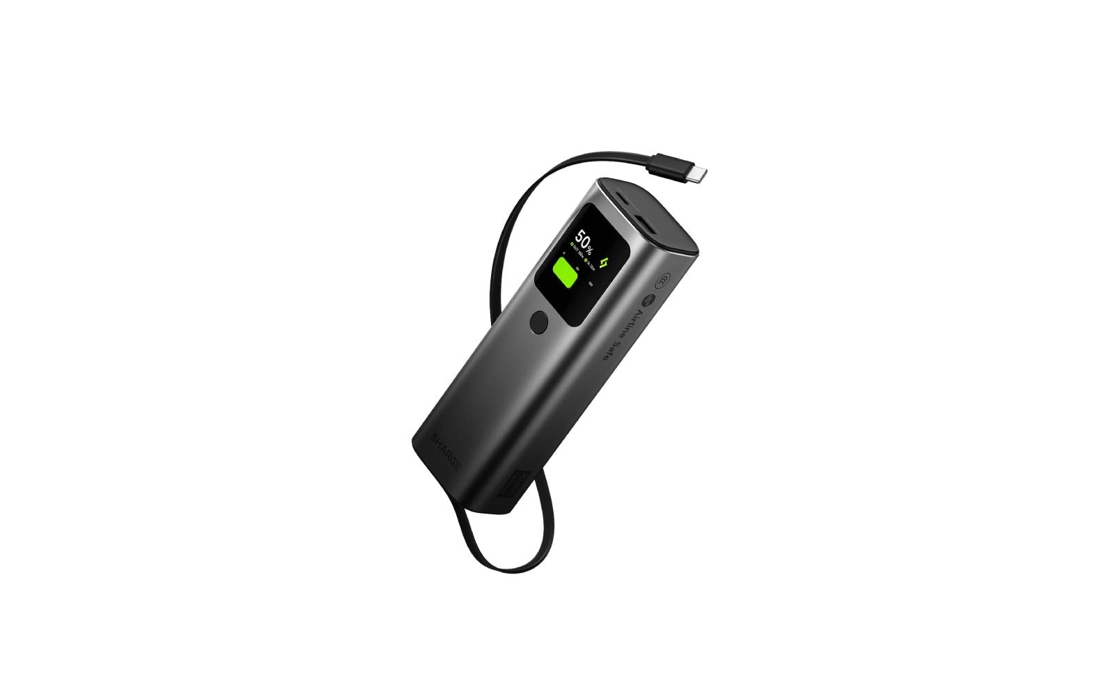 Sharge Retractable 165 Powerbank 20'000 mAh – 165 W PD, 3× USB-C, schwarz