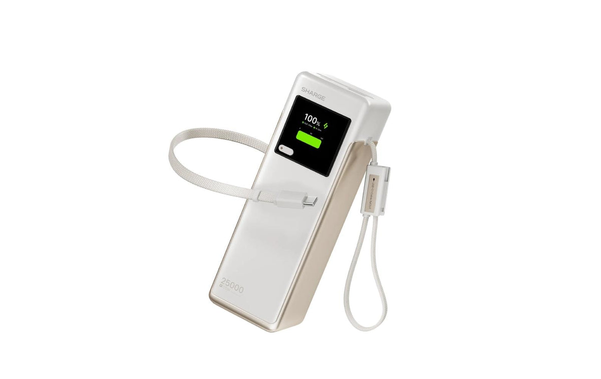 Sharge HyperTower 170 Powerbank 25'000 mAh – 170 W PD, 2× USB-C, 2× USB-A, weiss